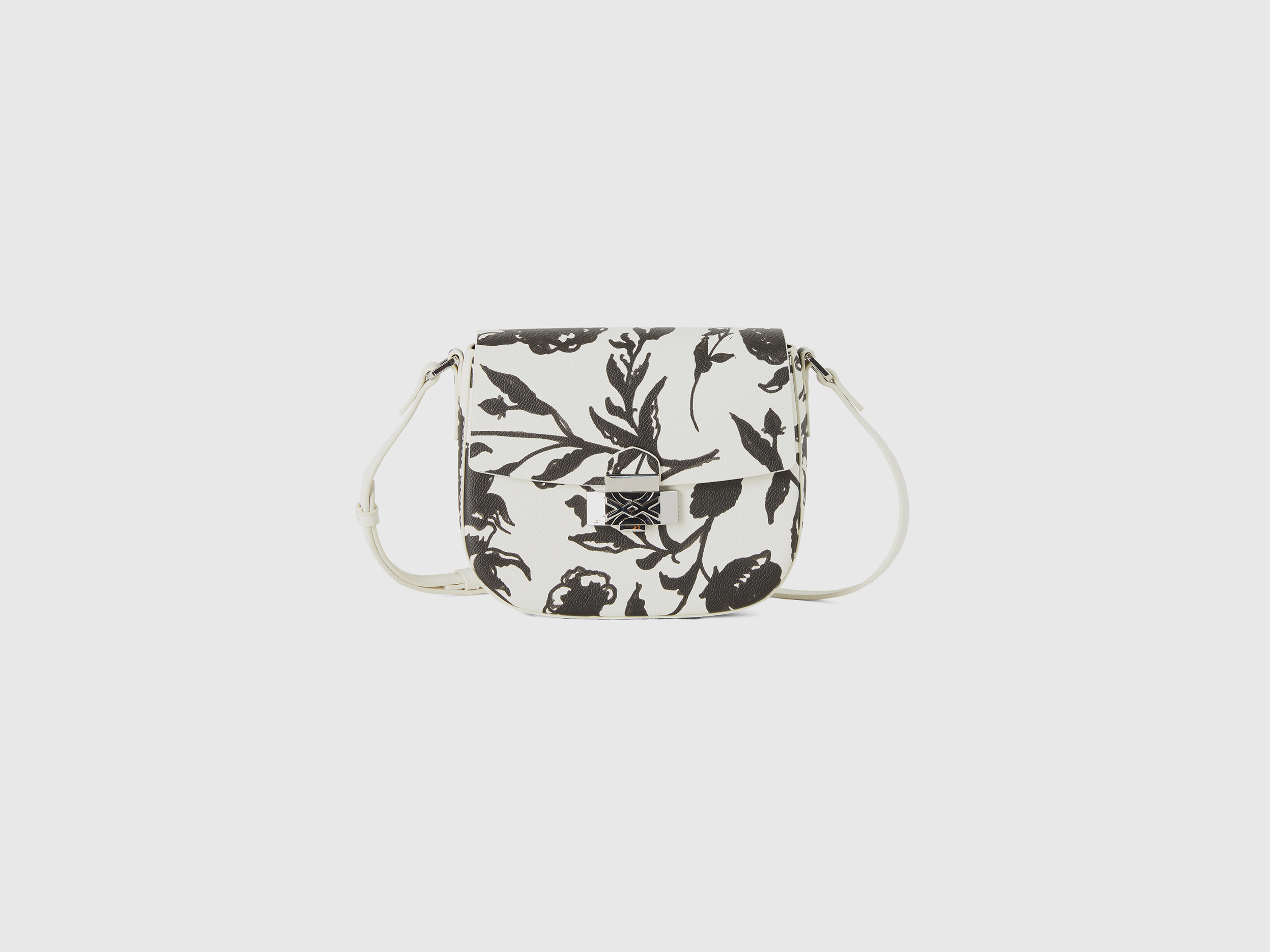 Benetton, Borsa Bianca Con Stampa Fiori, Bianco, Donna