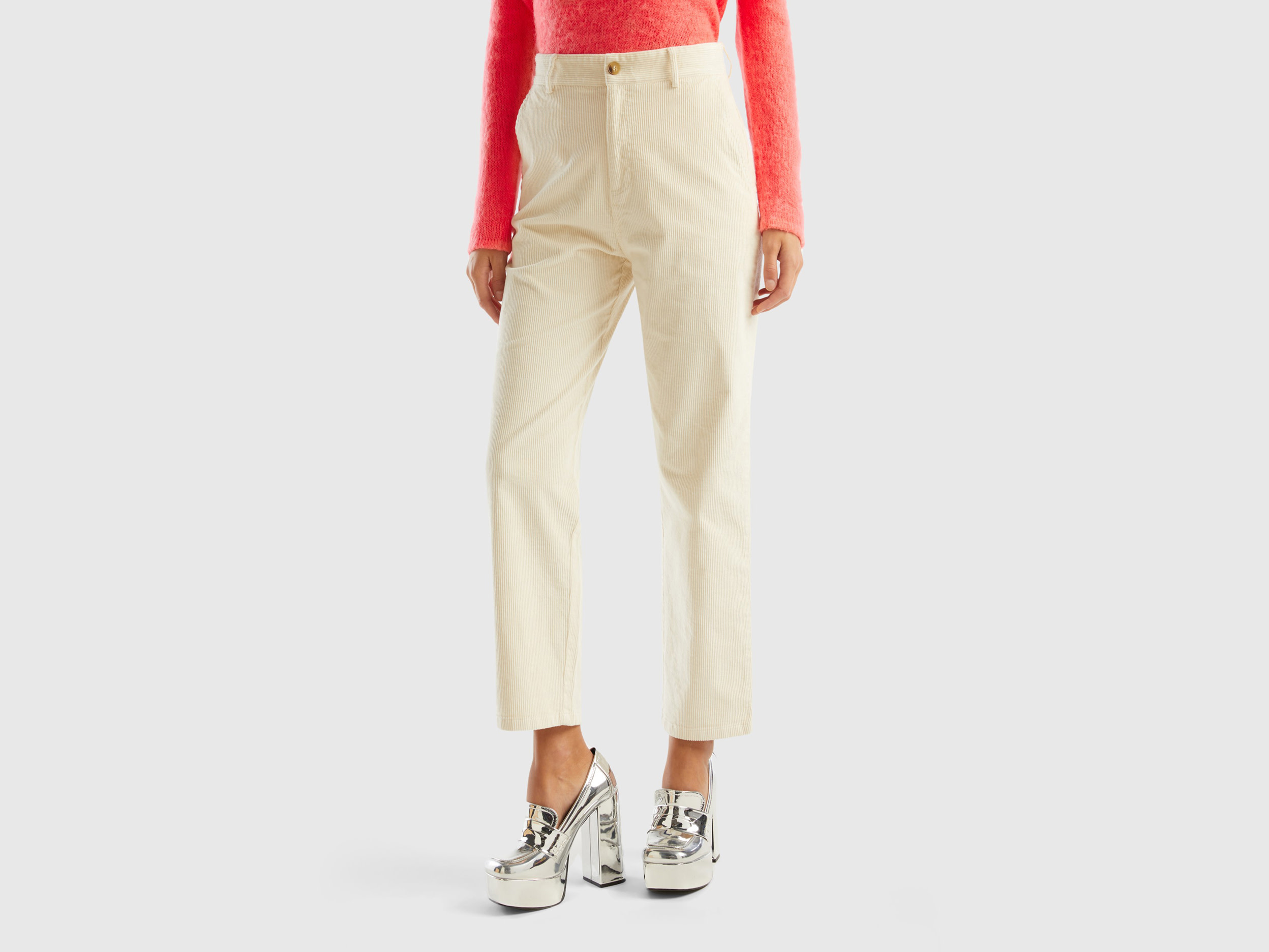 Benetton, Soft Corduroy Trousers, size 14, Creamy White, Women