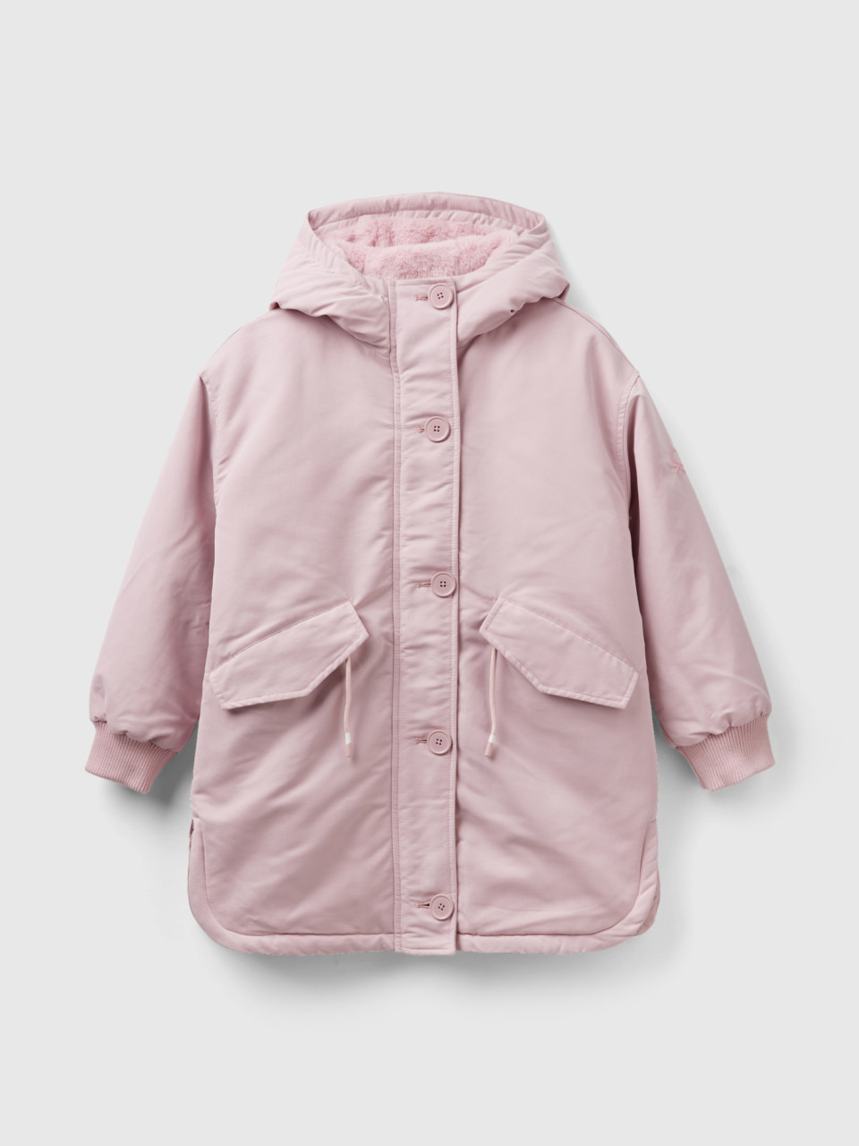 Benetton, Padded Parka With Drawstring, Pink, Kids