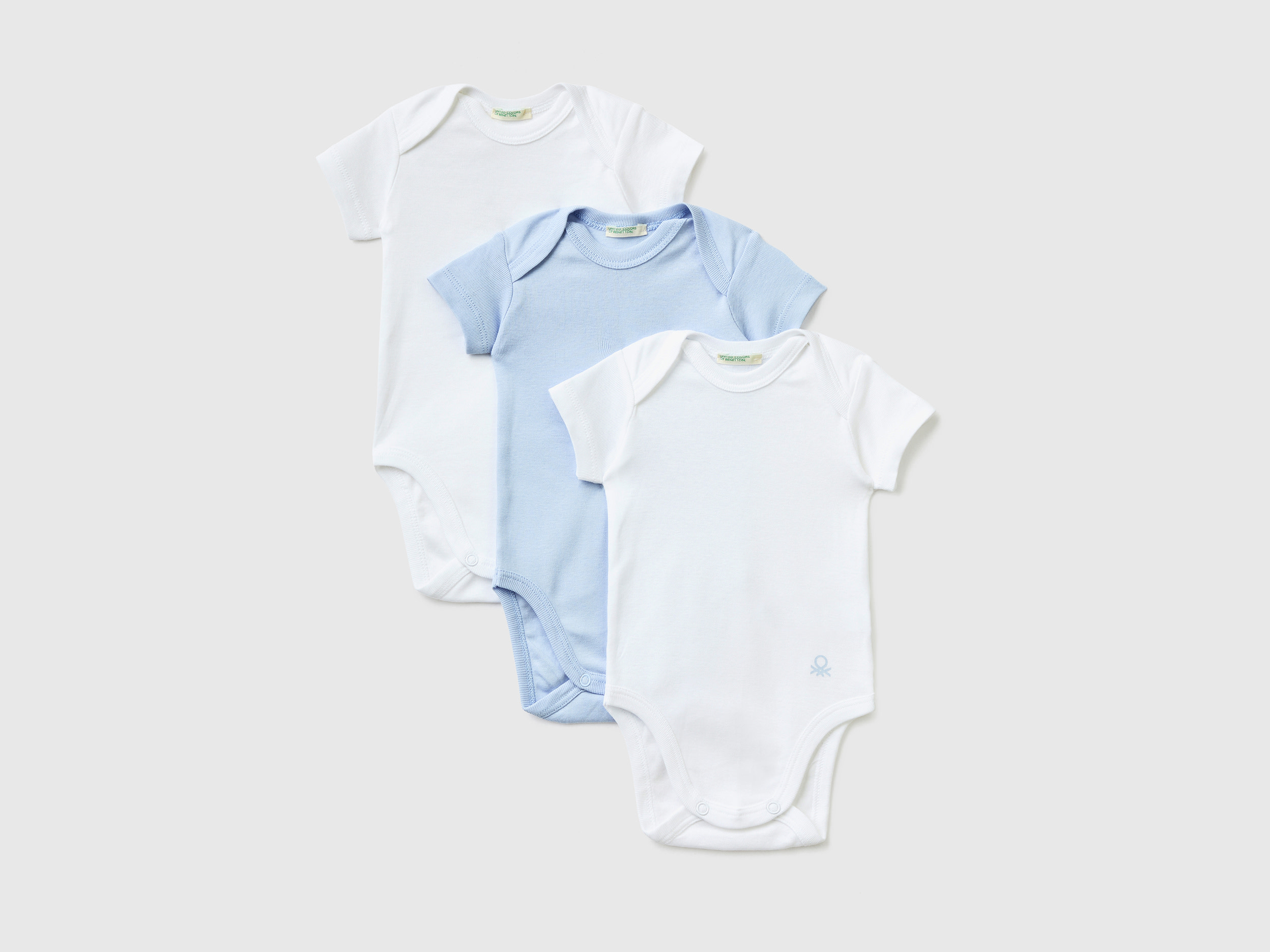 Benetton, Organic Cotton Solid Color Bodysuit Set, size 12-18, Light Blue, Kids
