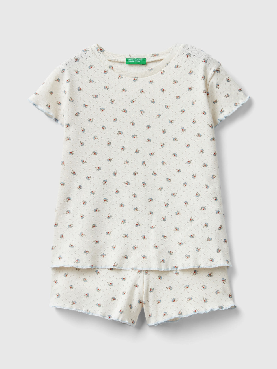 Benetton, 100% Cotton Patterned Pyjamas, Creamy White, Kids