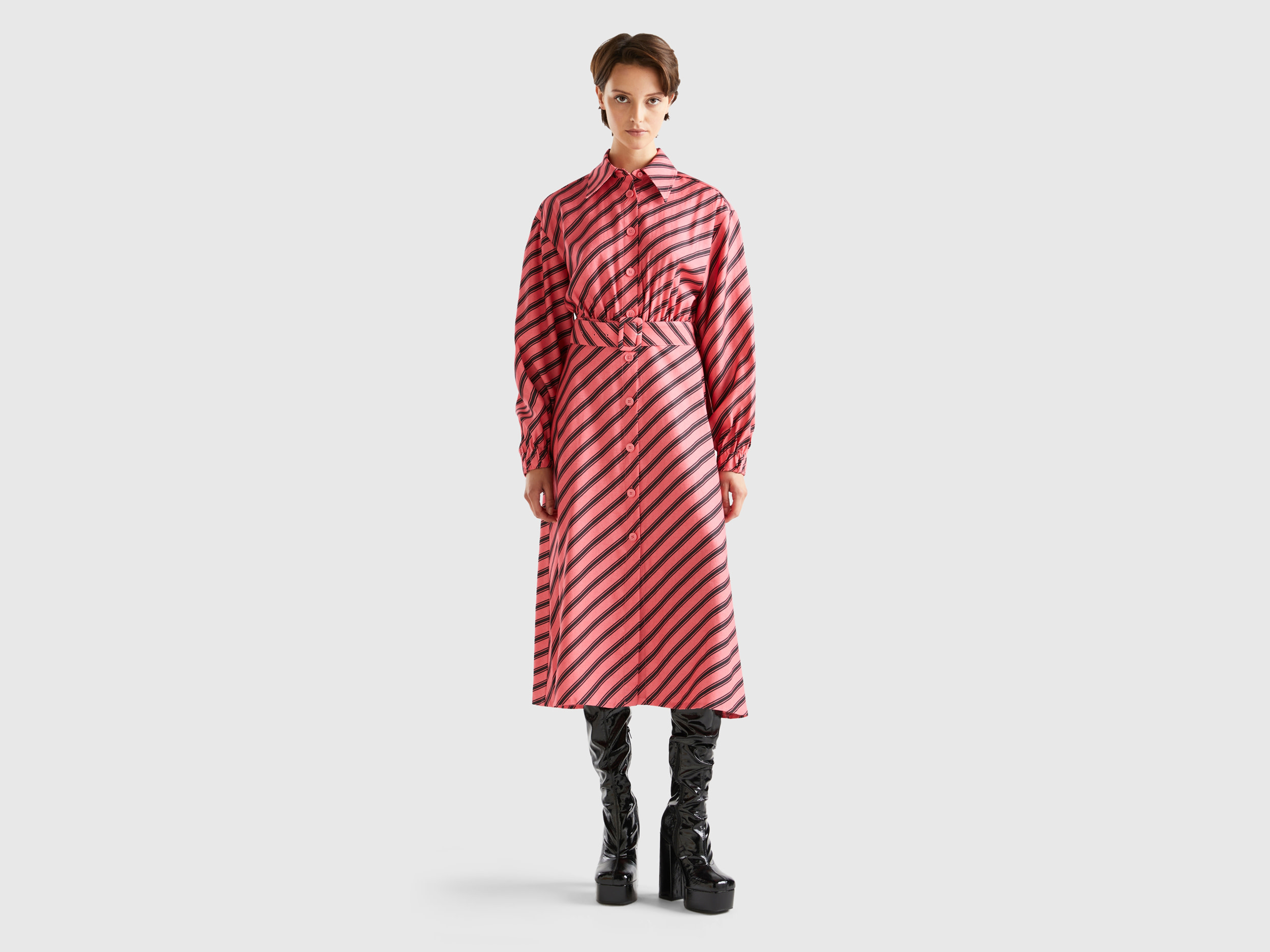 benetton, robe midi à rayures militaires, taille m, rose, femme