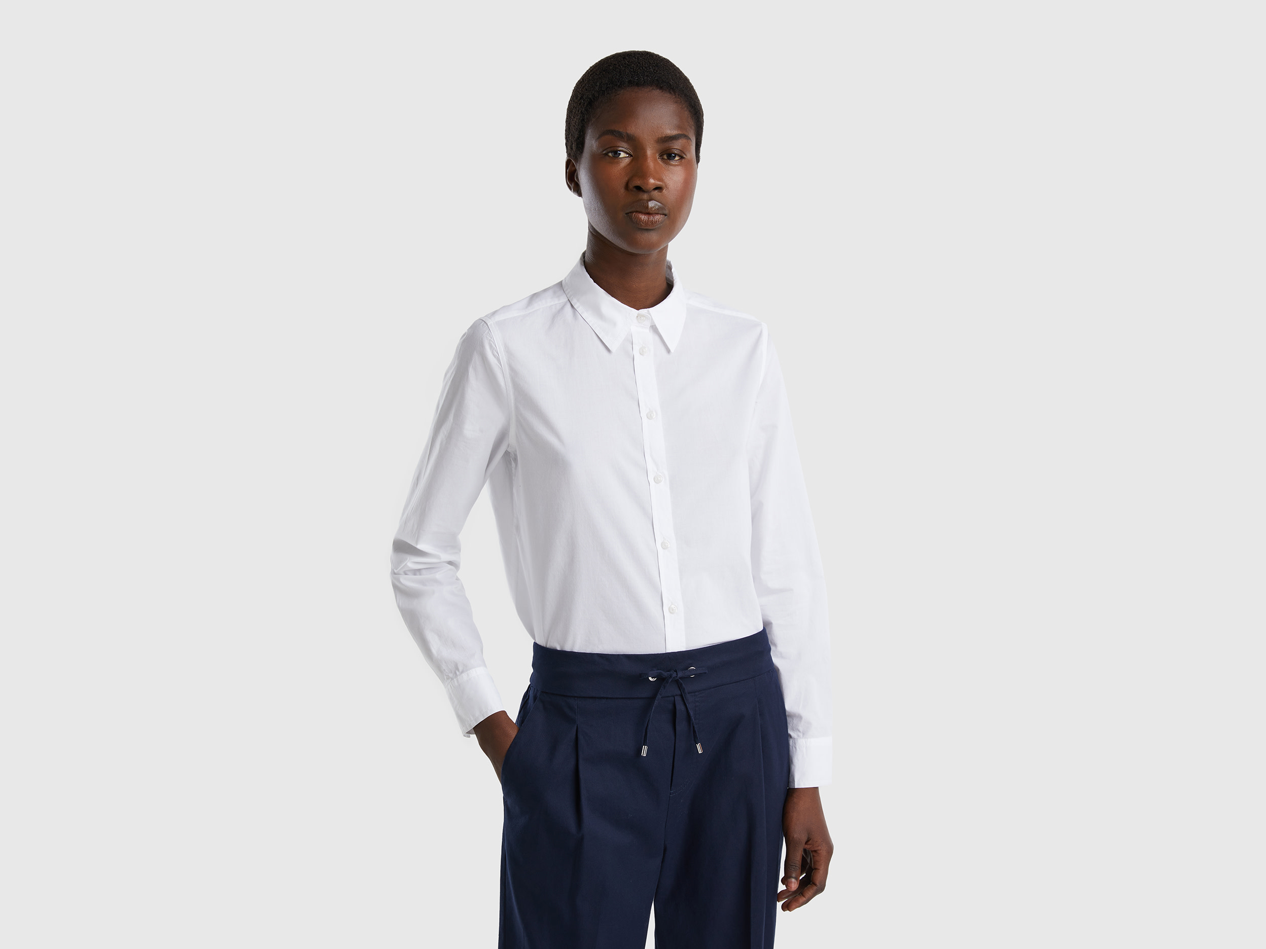 Benetton, Shirt In Lightweight Cotton, size XL, White, Women