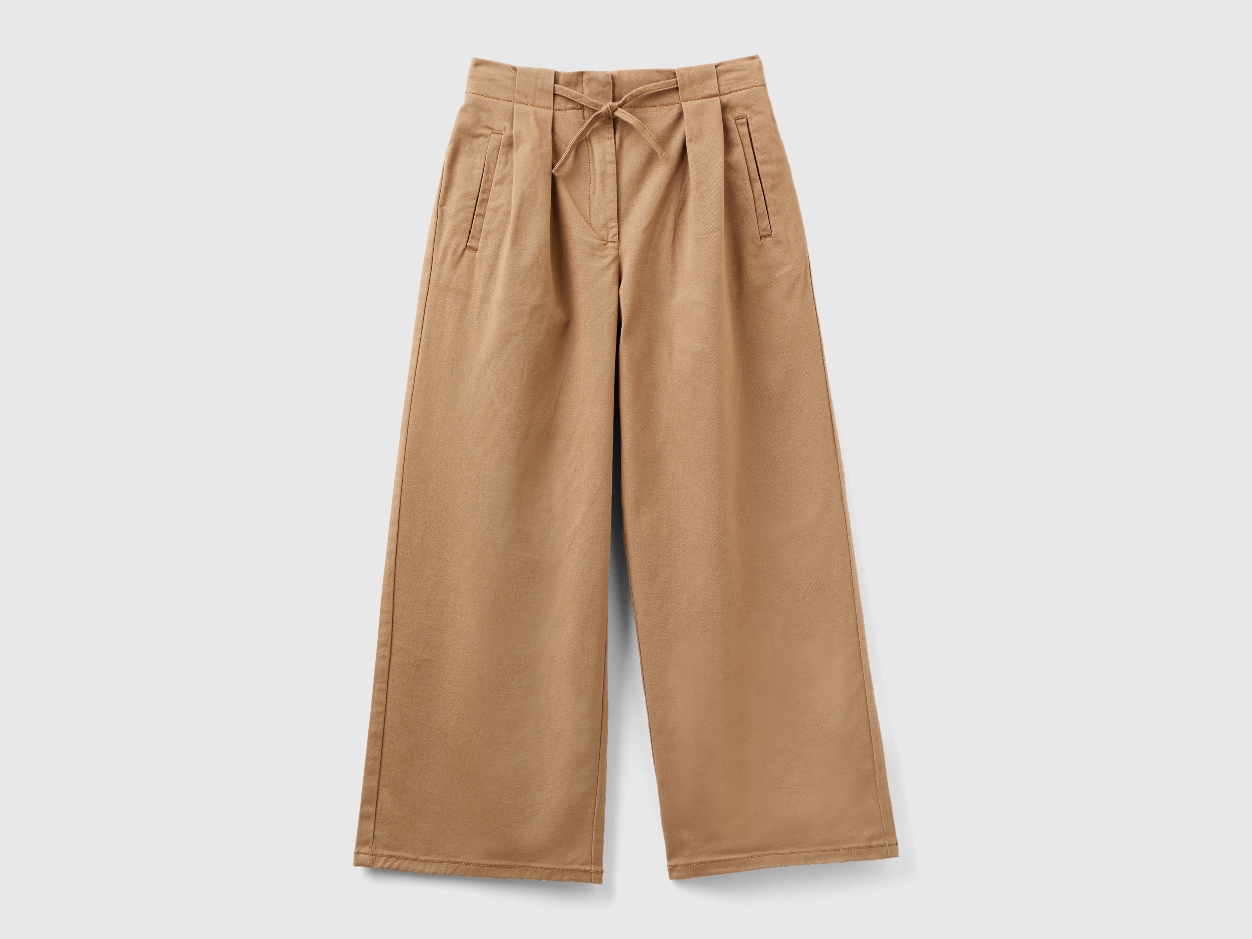 benetton, pantalon large en coton stretch, taille 2xl, camel, enfants
