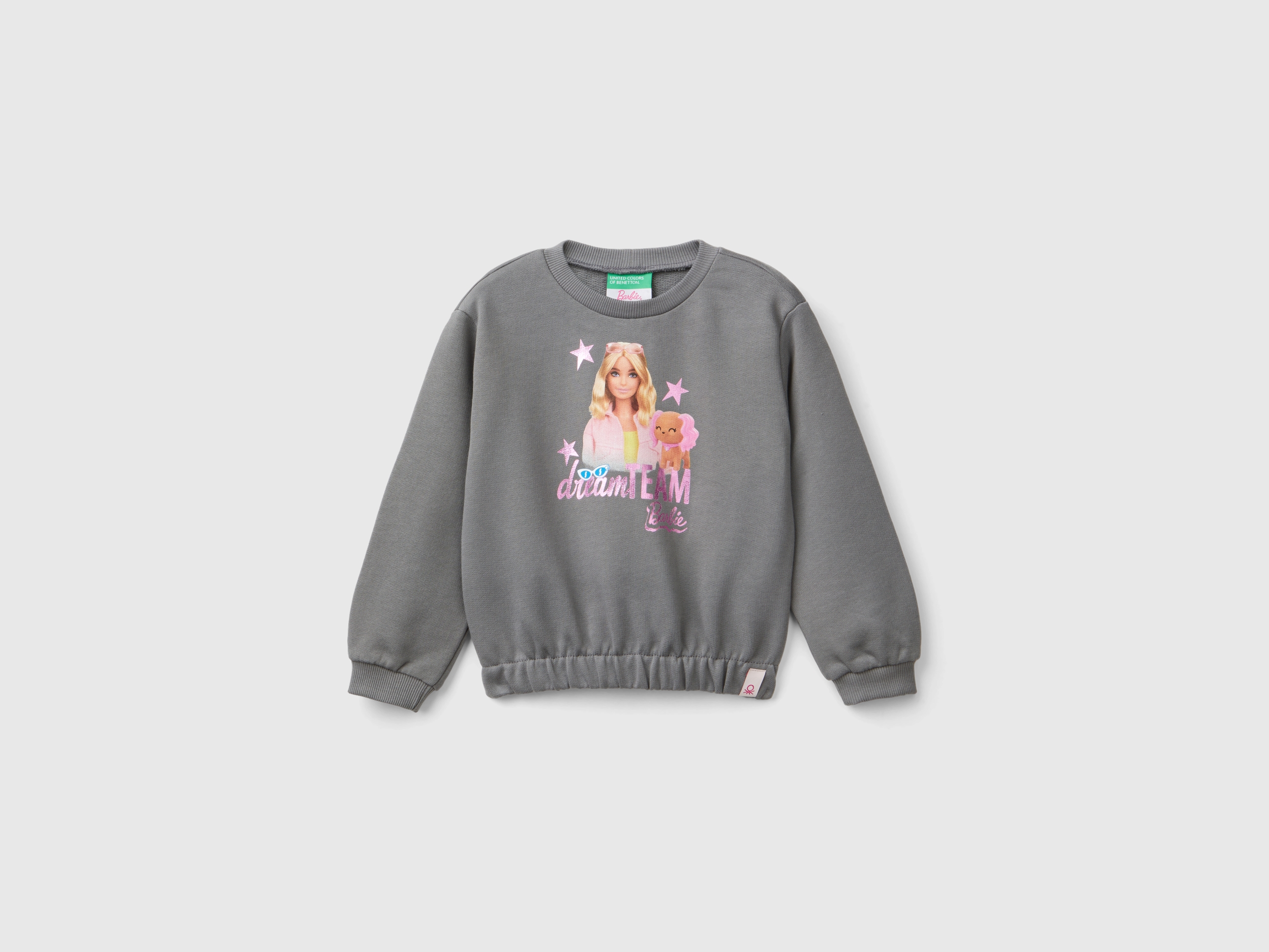 Benetton, Grauer Barbie-sweater Mit Laminiertem Druck, size 98, Dunkelgrau, female