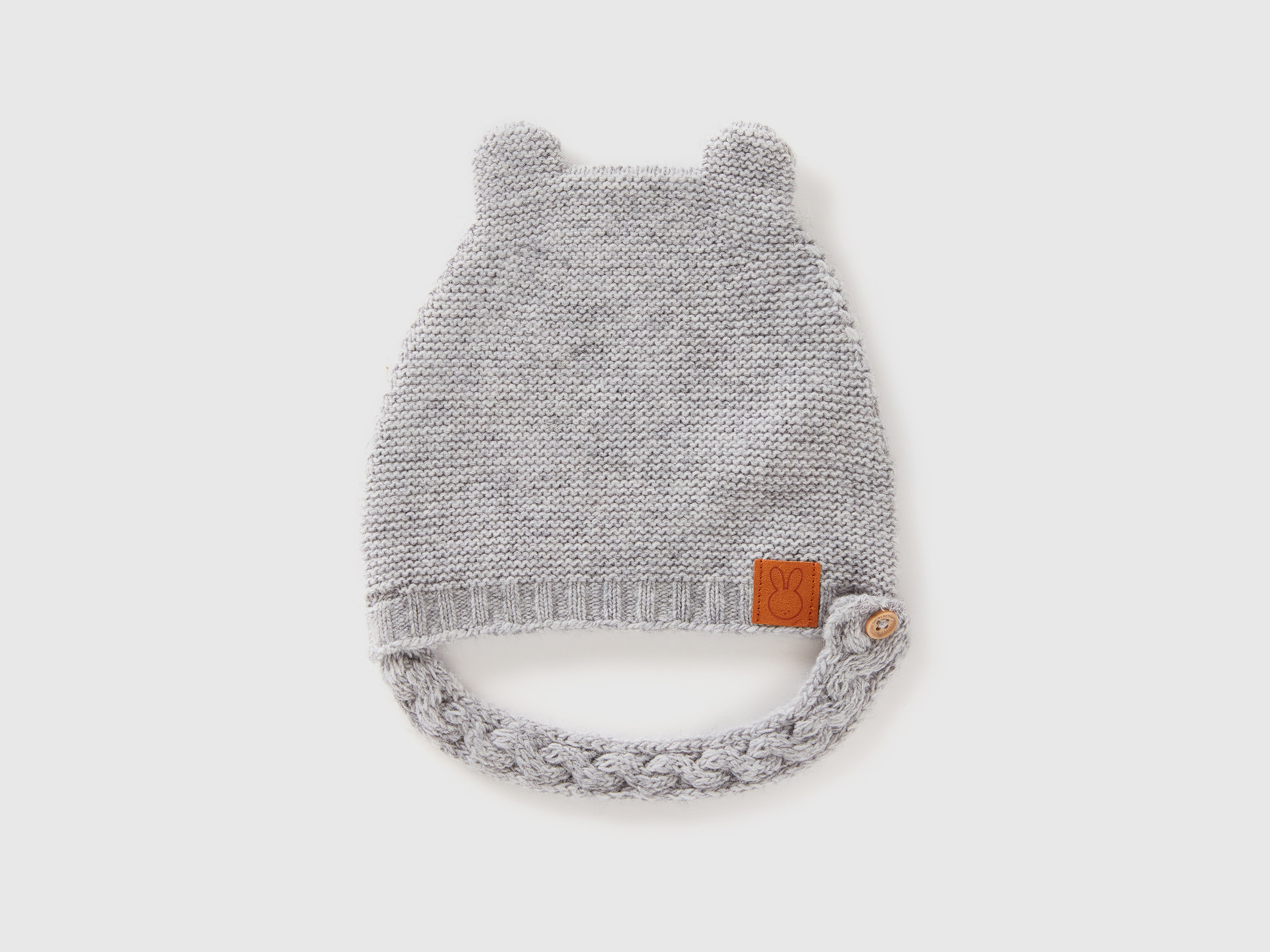 Benetton, Cappellino Con Orecchie In Misto Lana Riciclata, Grigio Chiaro, Bambini