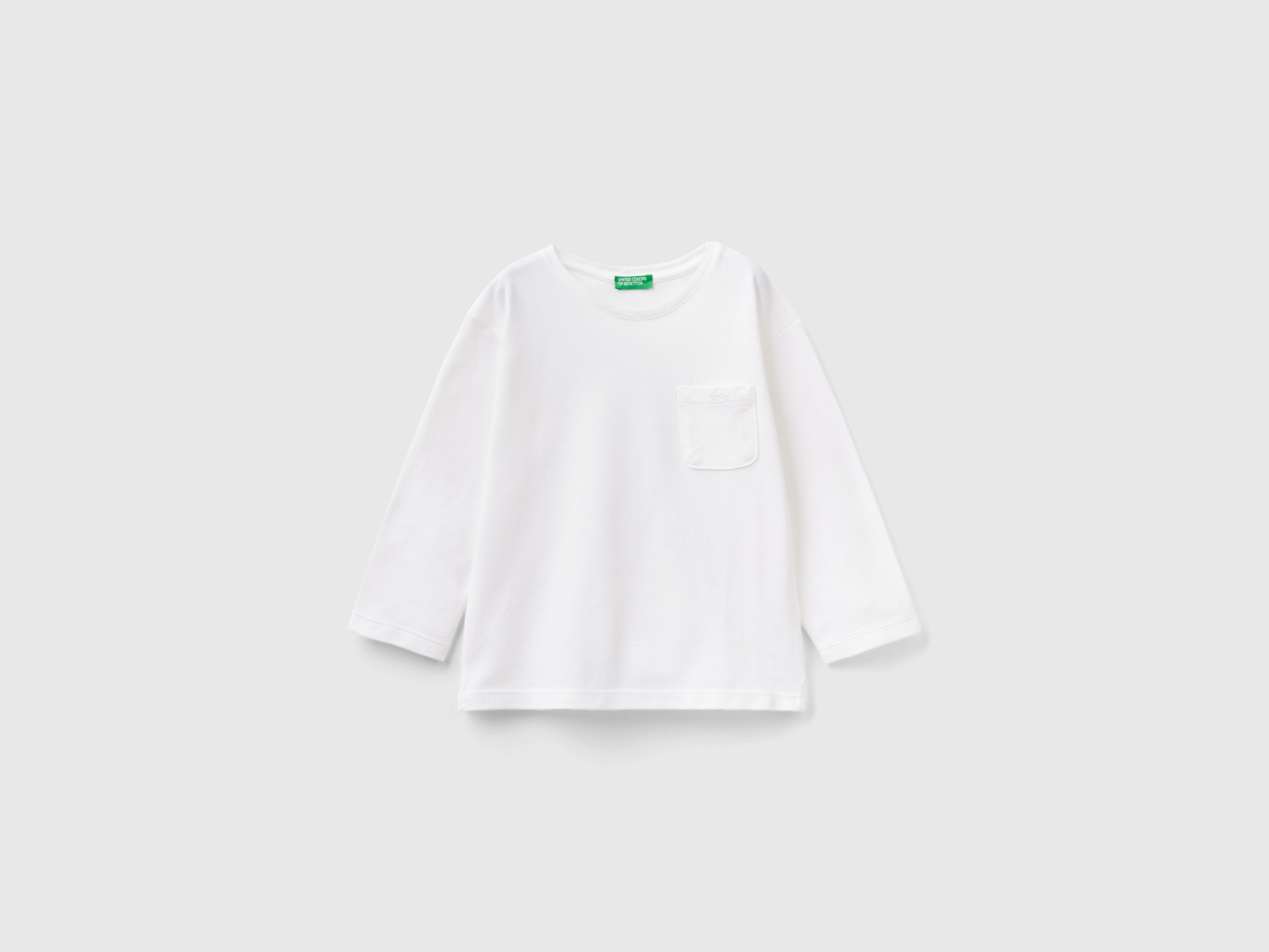 Benetton, T-shirt With Pique Pocket, size 18-24, White, Kids