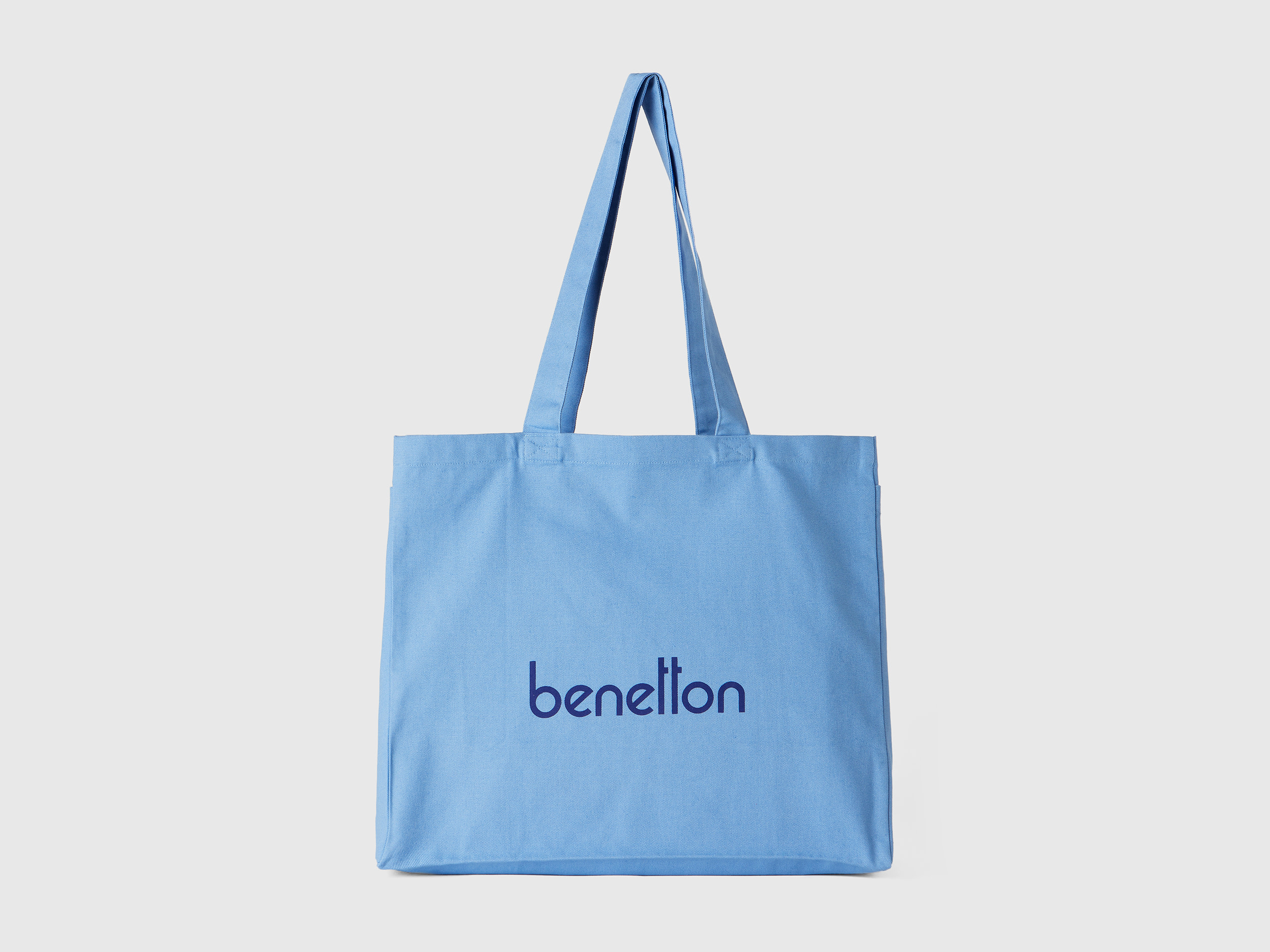 Benetton, Light Blue Tote Bag In Pure Cotton, Azzurro, Donna