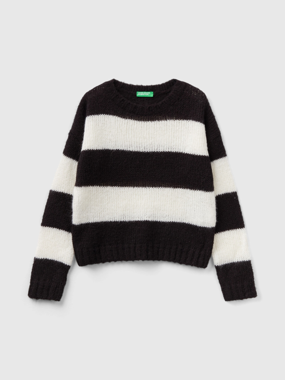 Benetton, Sweater With Two-tone Stripes, Black, Kids