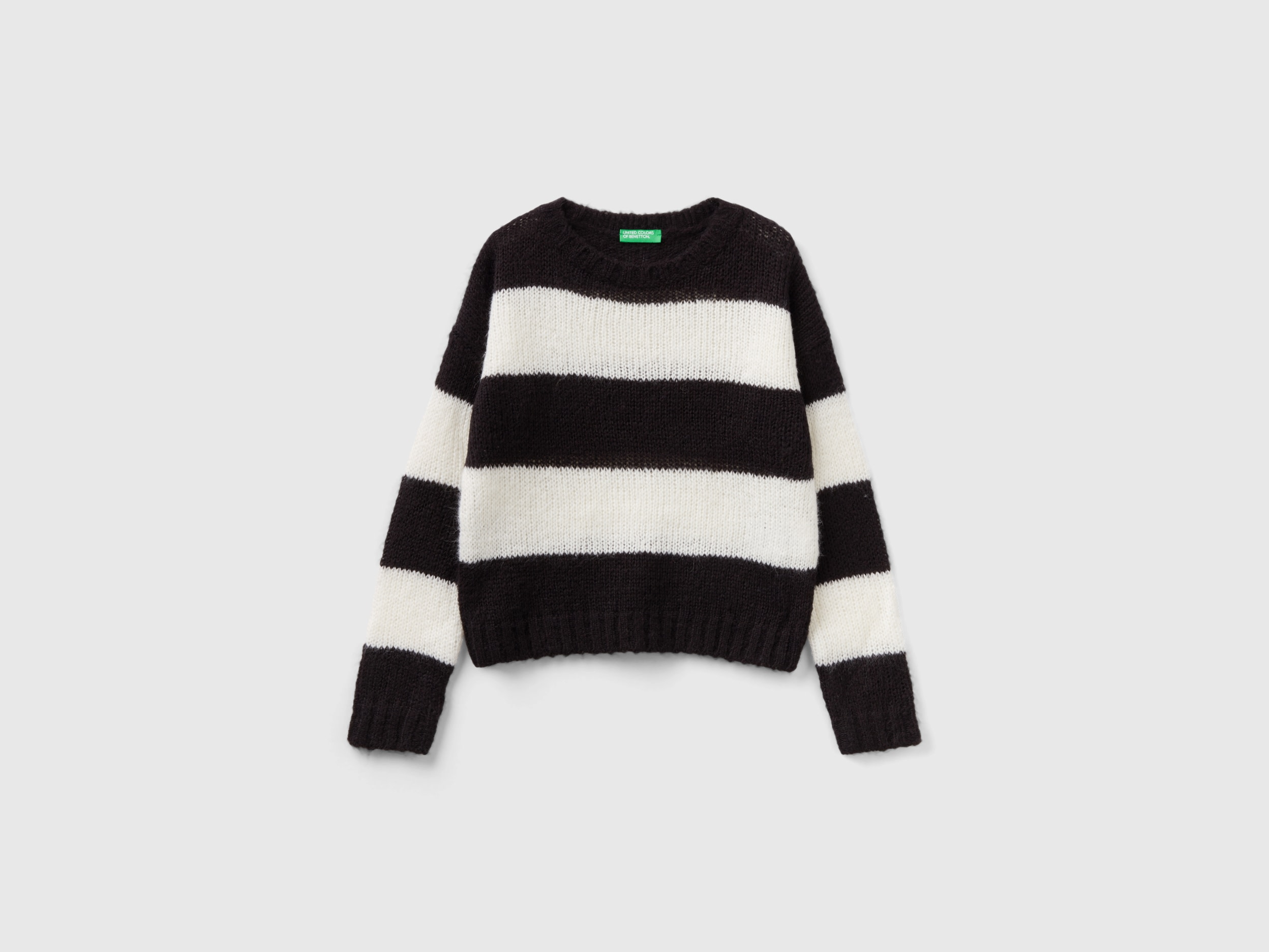 Benetton, Sweater With Two-tone Stripes, size XL, Black, Kids