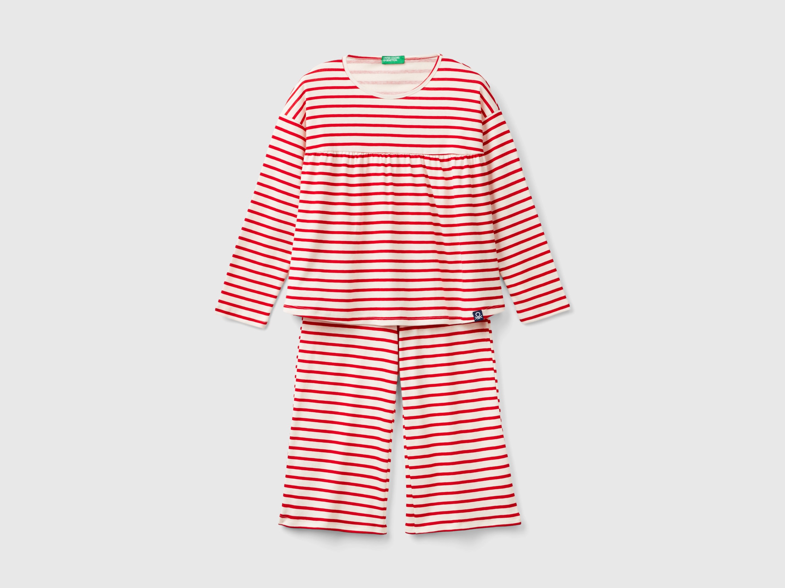 Benetton, Pigiama Ampio A Righe In Cotone Bio, Rosso, Bambini