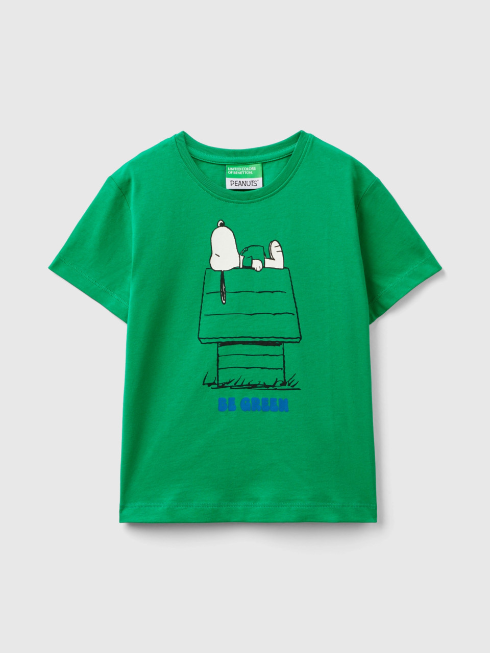 Benetton, T-shirt ©peanuts In Puro Cotone, Verde, Bambini