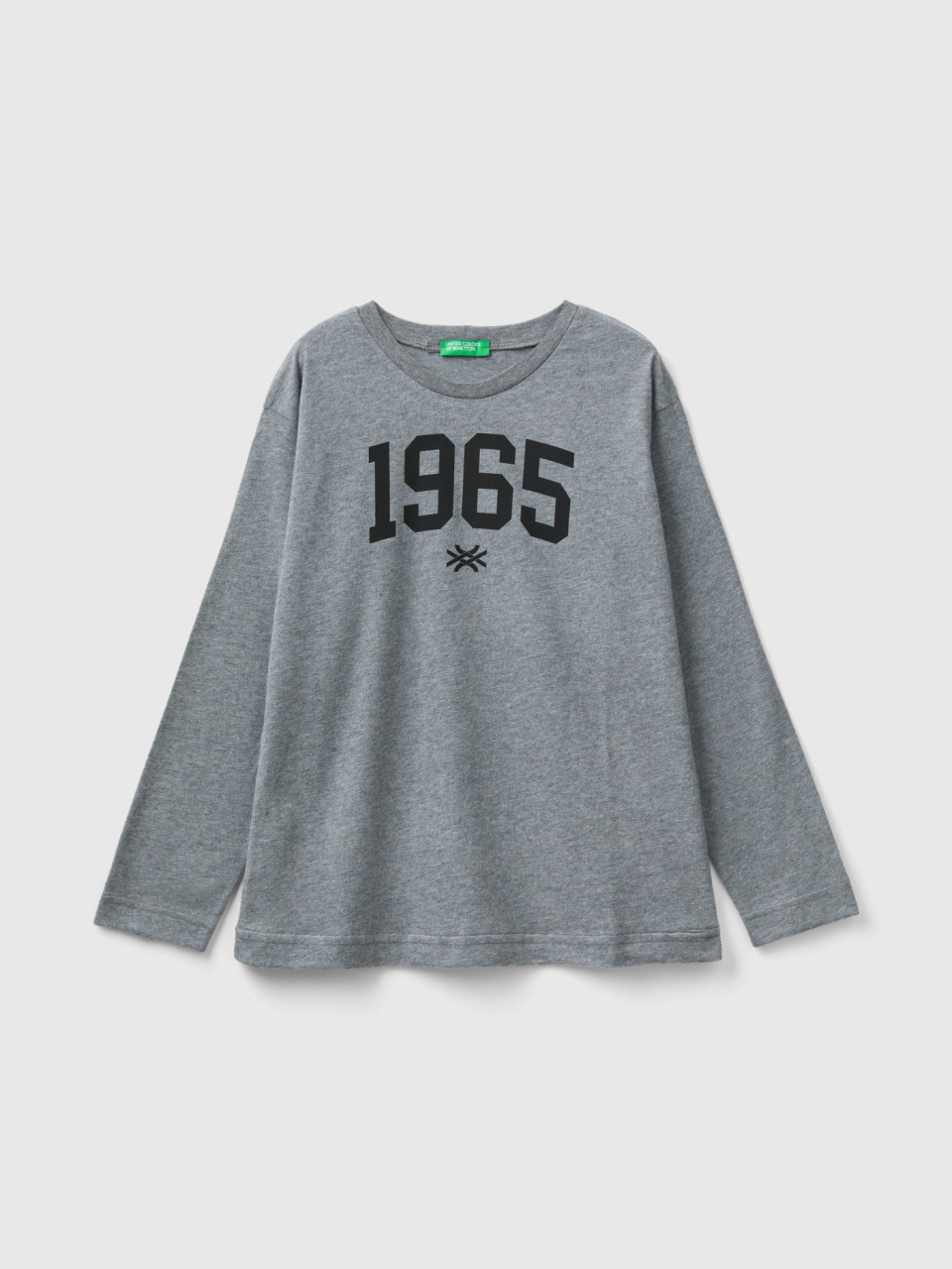 Benetton, Warm T-shirt With Logo Print, Dark Gray, Kids
