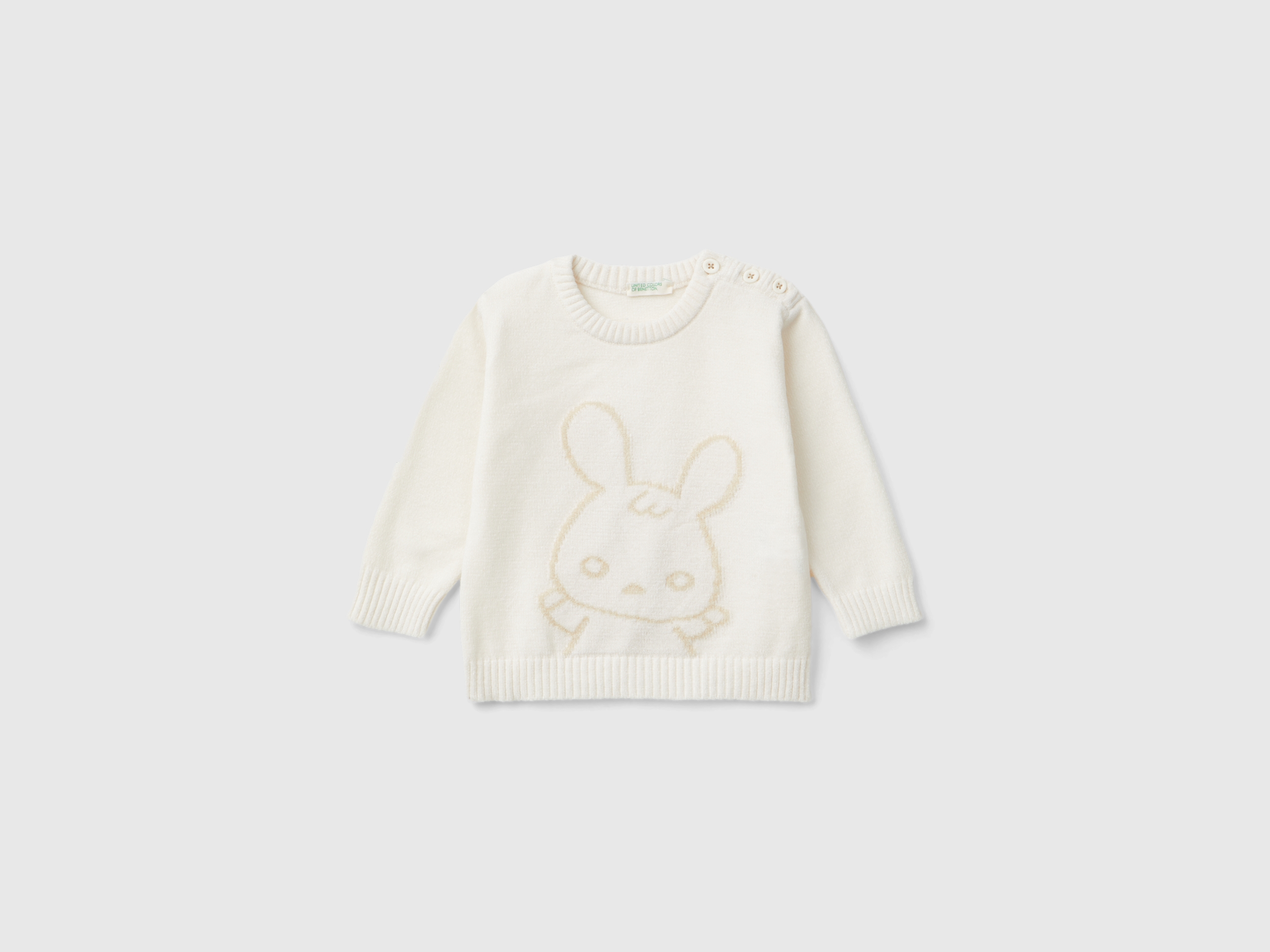 United Colors of Benetton Benetton, Πουλόβερ Με Σχέδιο Με Κουνέλι, Size: 9-12, Λευκο Κρεμ, Παιδικά