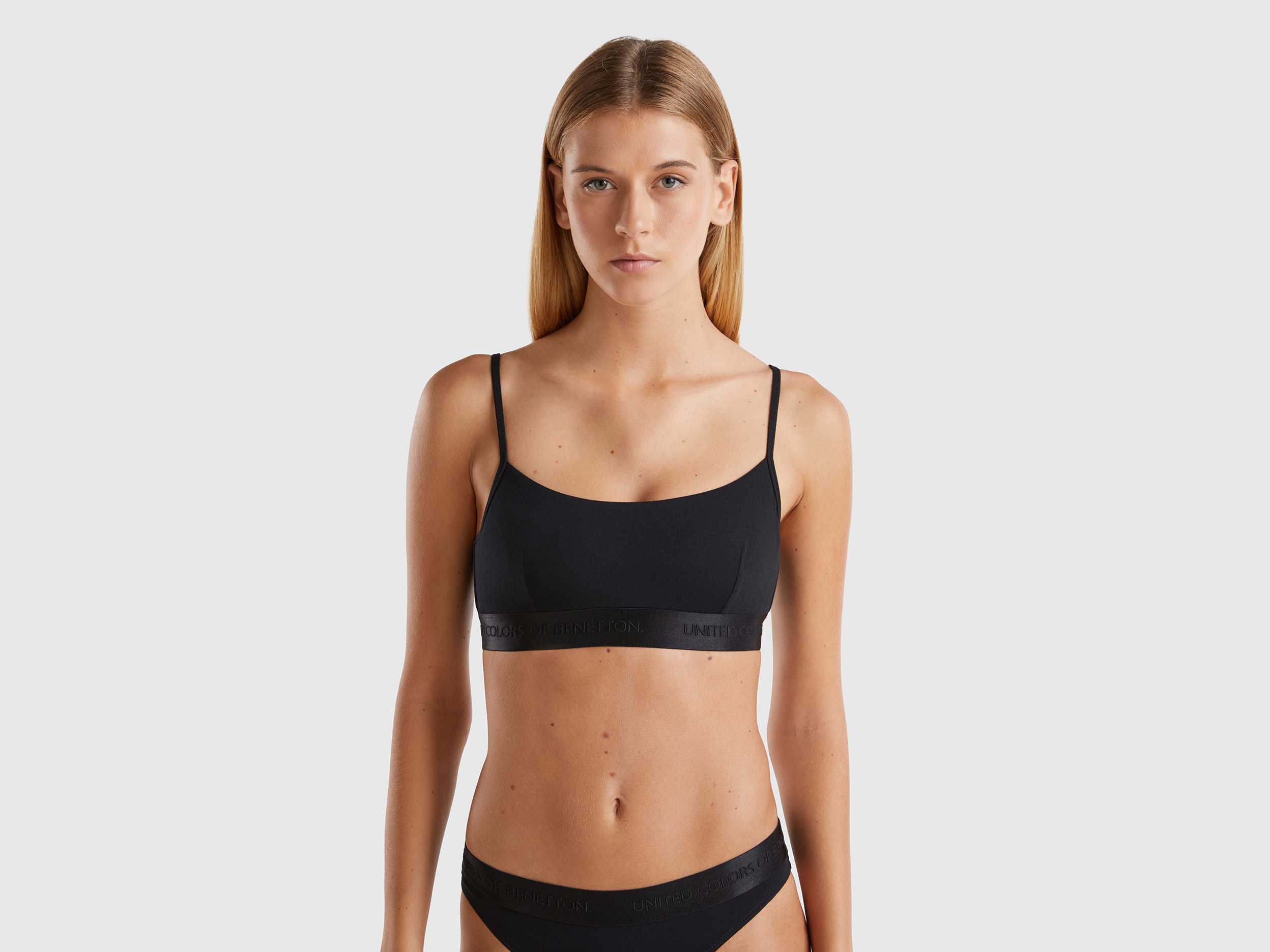 Benetton, Bra In Stretch Cotton, size 38, Black, Women