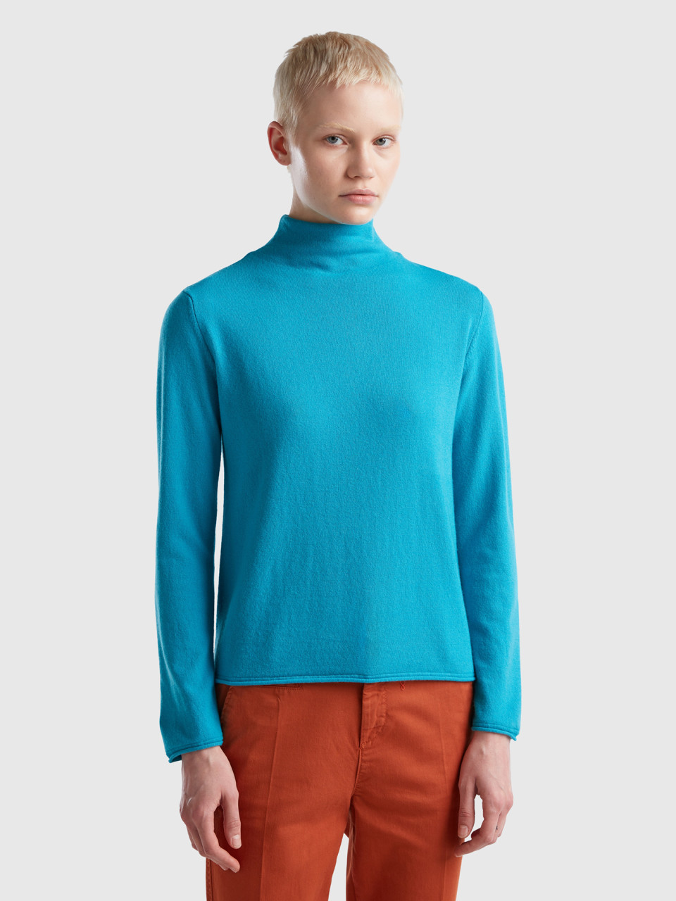 Benetton, Cashmere Blend Sweater, Light Blue, Women