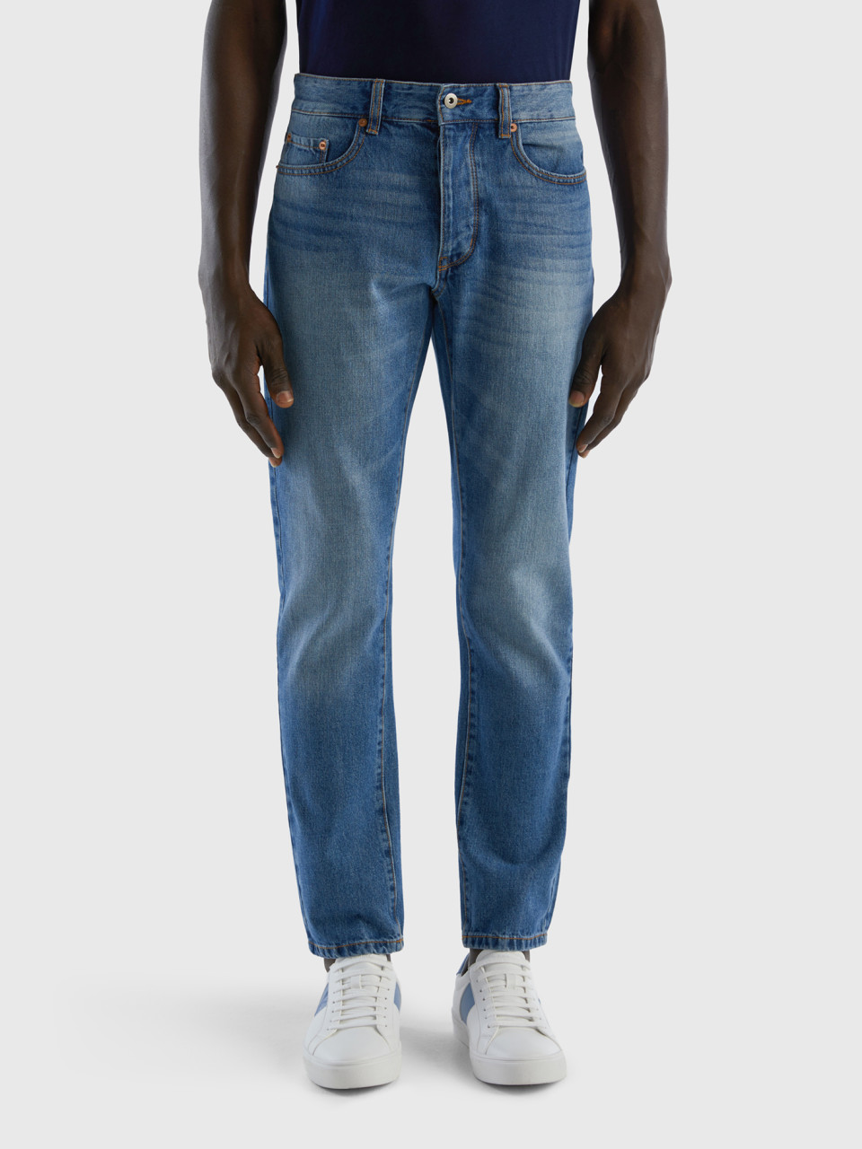 Benetton, Straight Leg 100% Cotton Jeans, Blue, Men