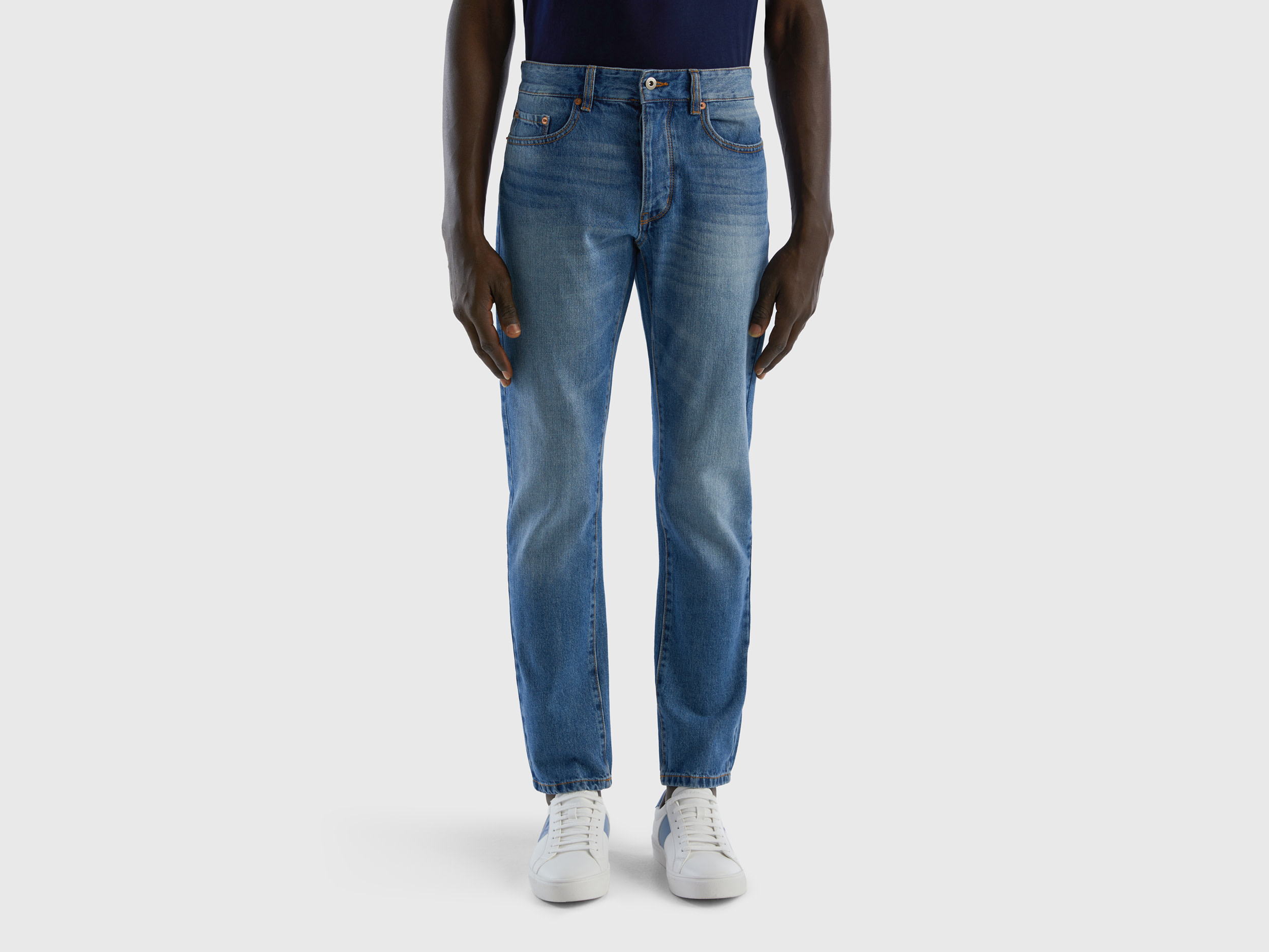 Benetton, Straight Leg 100% Cotton Jeans, size 31, Blue, Men