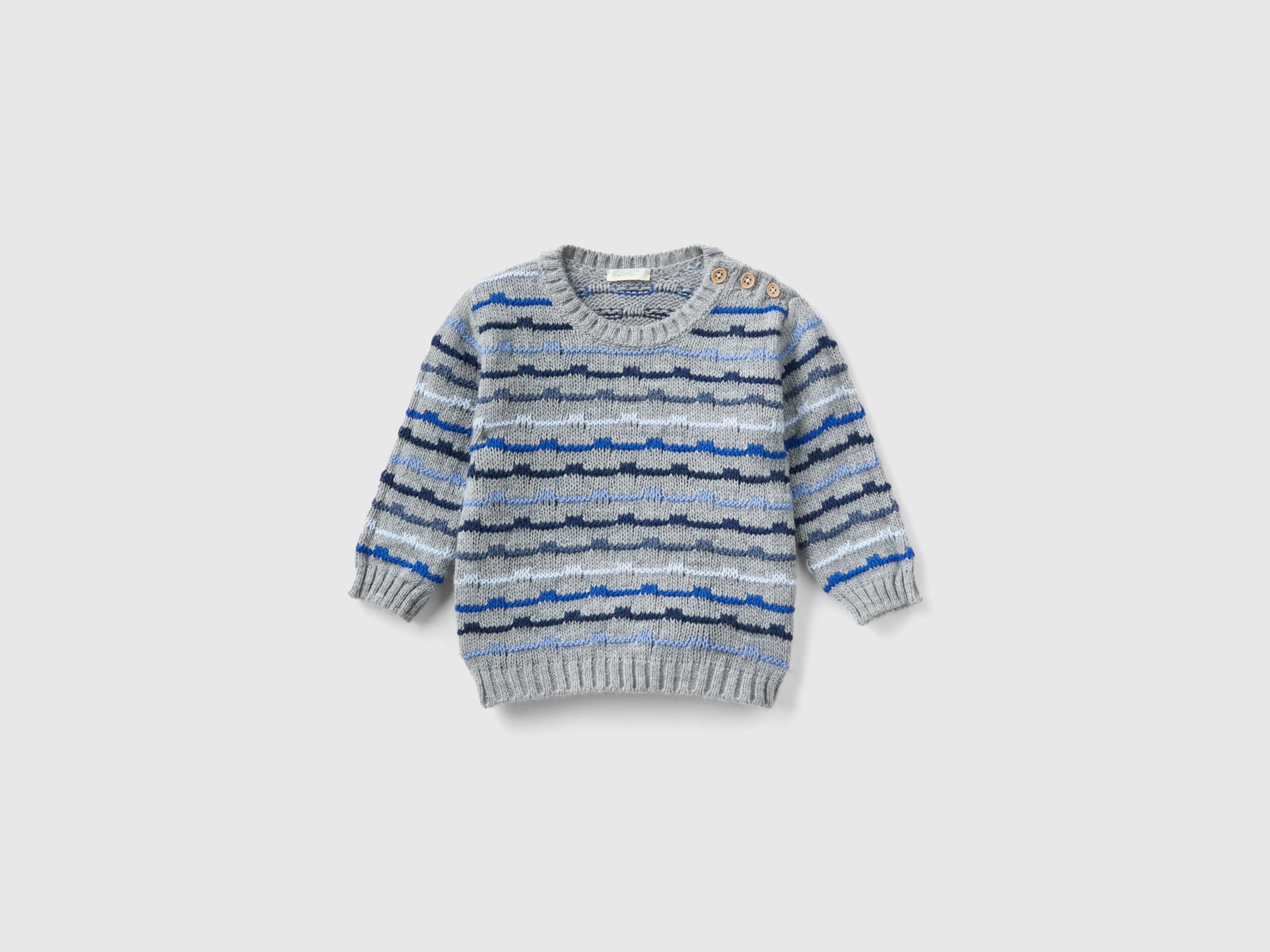 Benetton, Sweater In Wool Blend With Inlay, size 3-6, Multi-color, Kids