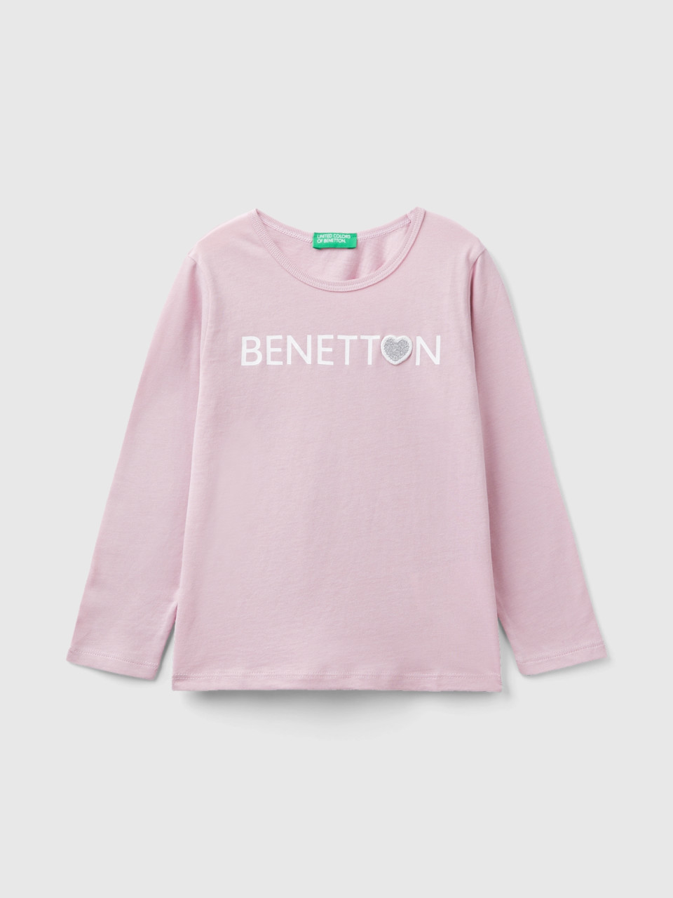 Benetton, Organic Cotton T-shirt With Glittery Print, Pink, Kids