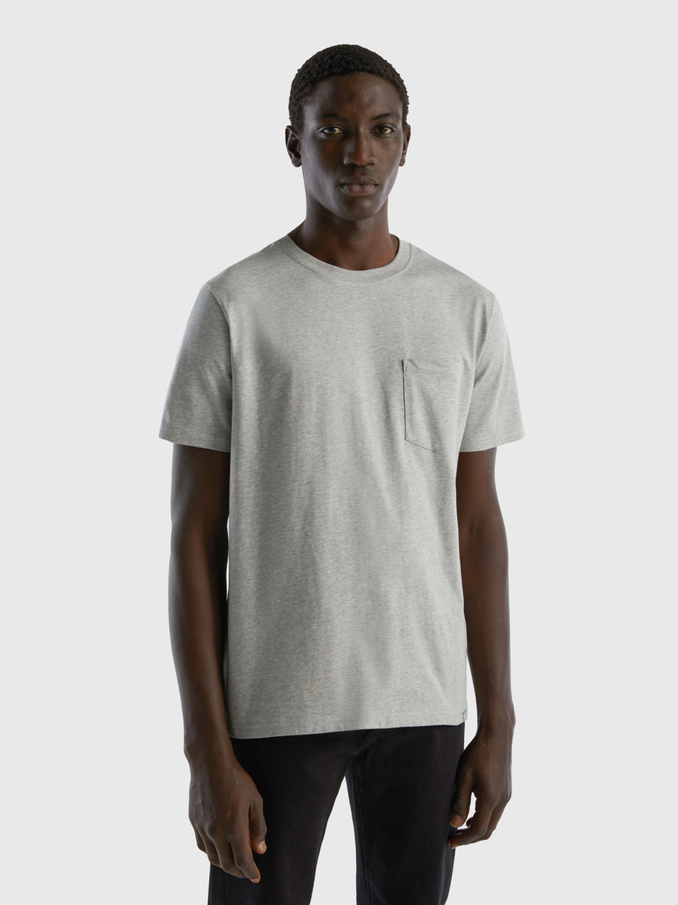 Benetton, 100% Cotton T-shirt With Pocket, Light Gray, Men