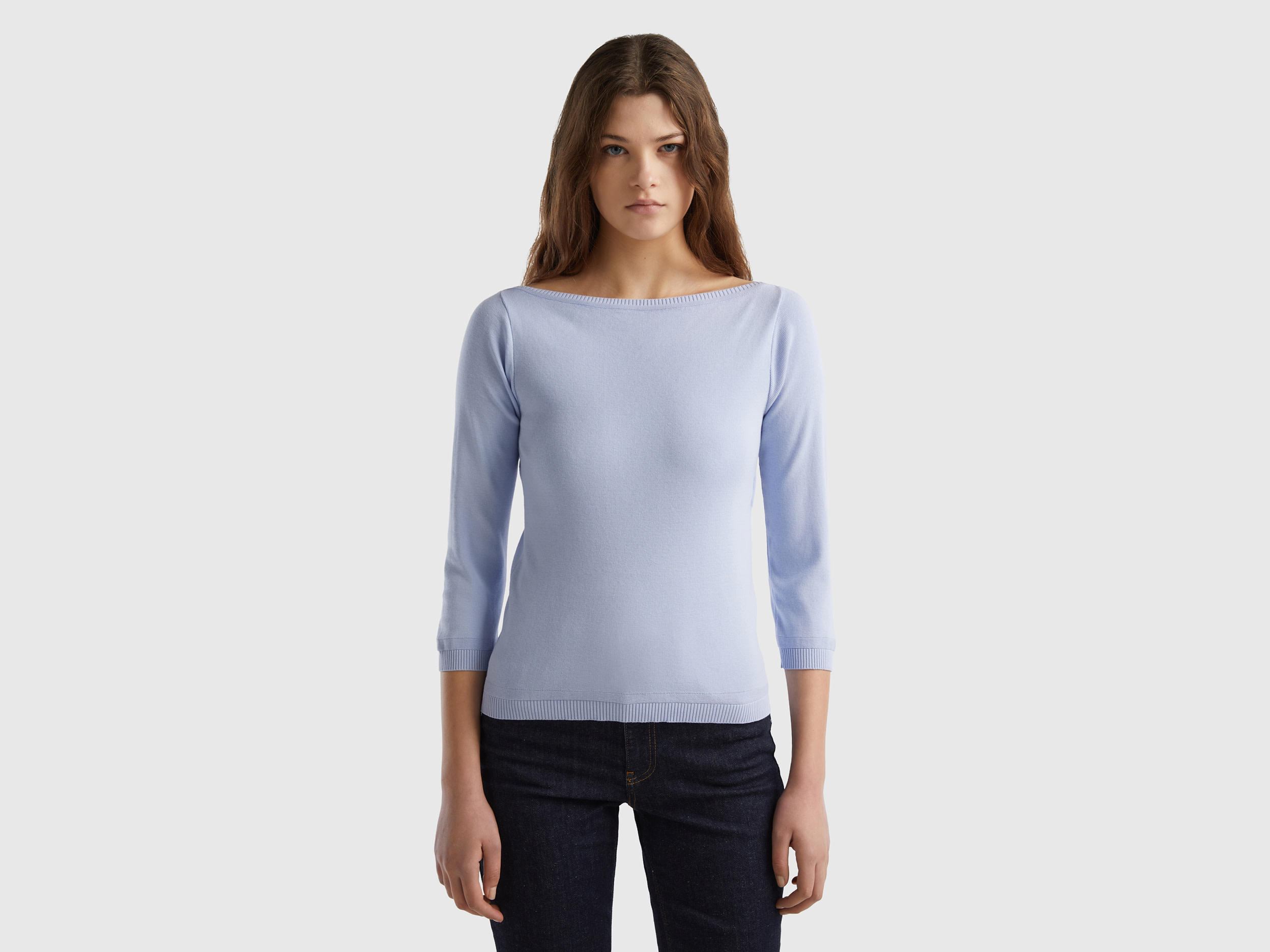 Benetton, 100% Cotton Boat Neck Sweater, size XL, Sky Blue, Women