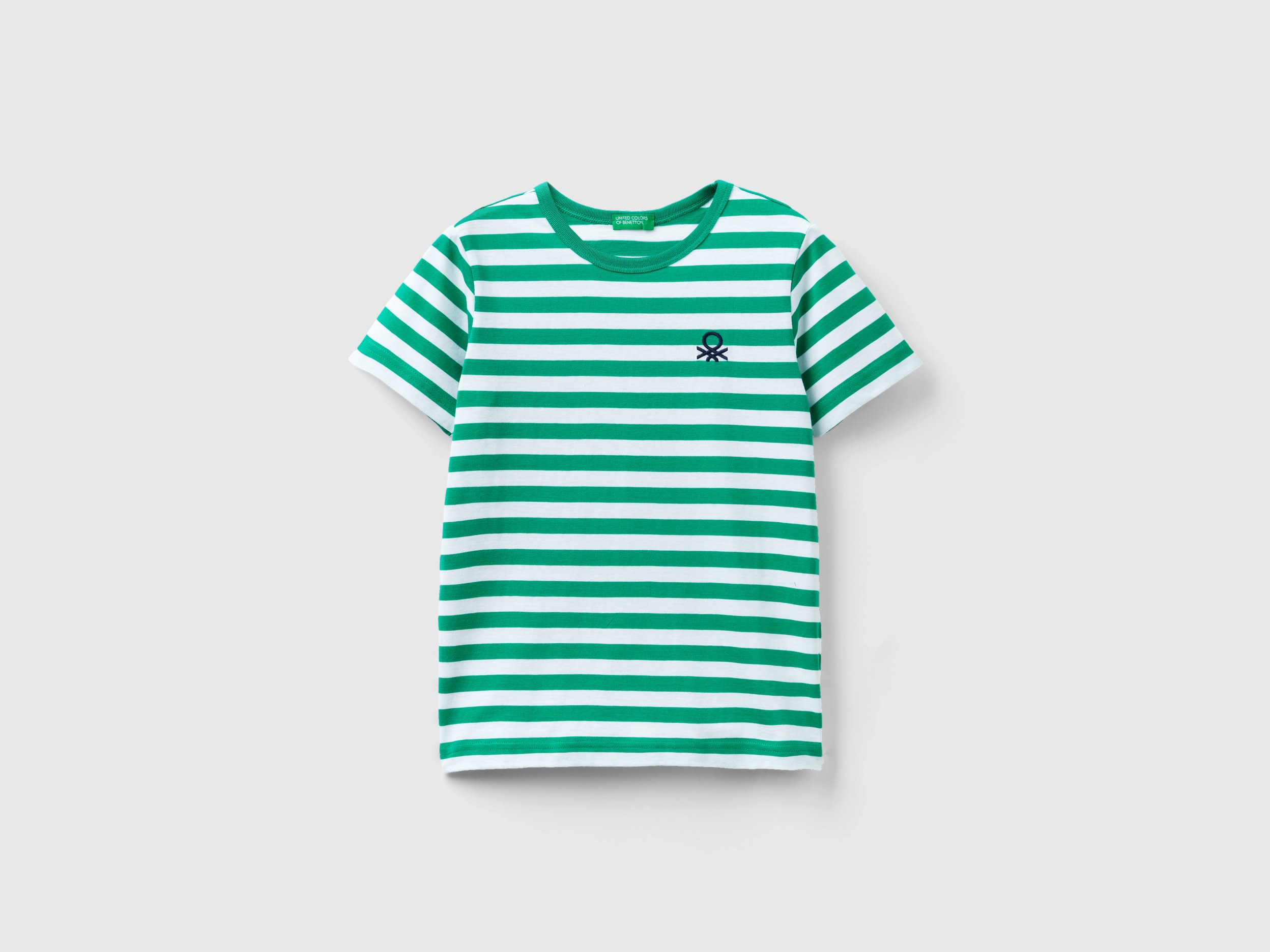 Benetton, Striped 100% Cotton T-shirt, size 3XL, Green, Kids