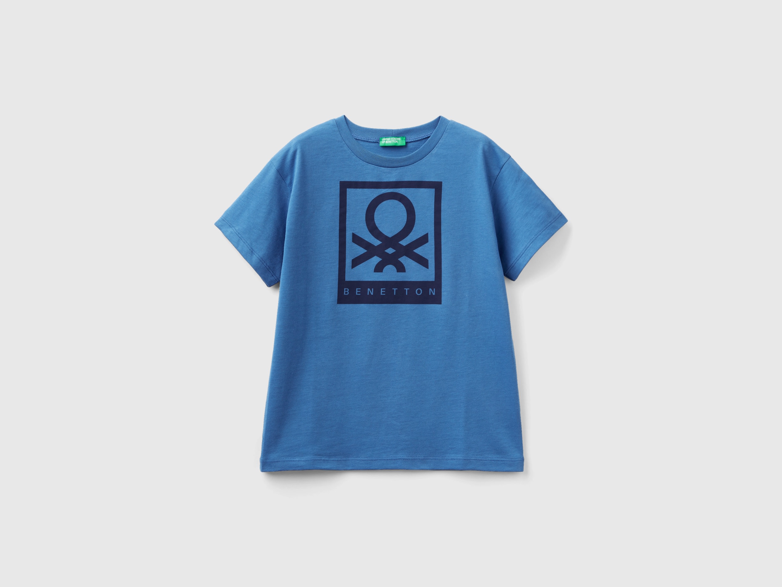 Benetton, 100% Cotton T-shirt With Logo, size 3XL, Blue, Kids