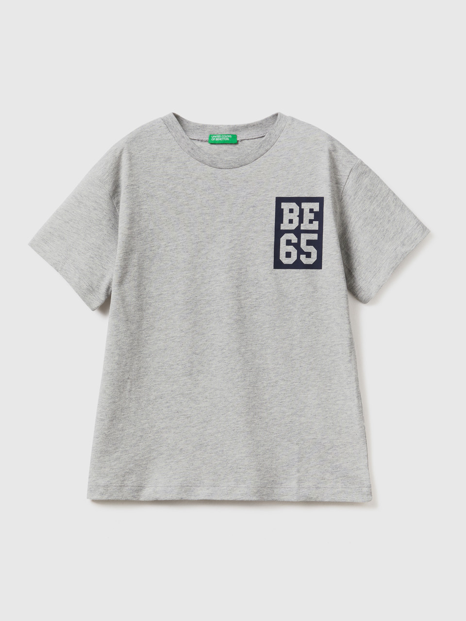Benetton, T-shirt 100 % Coton À Logo, Gris Clair, Enfants