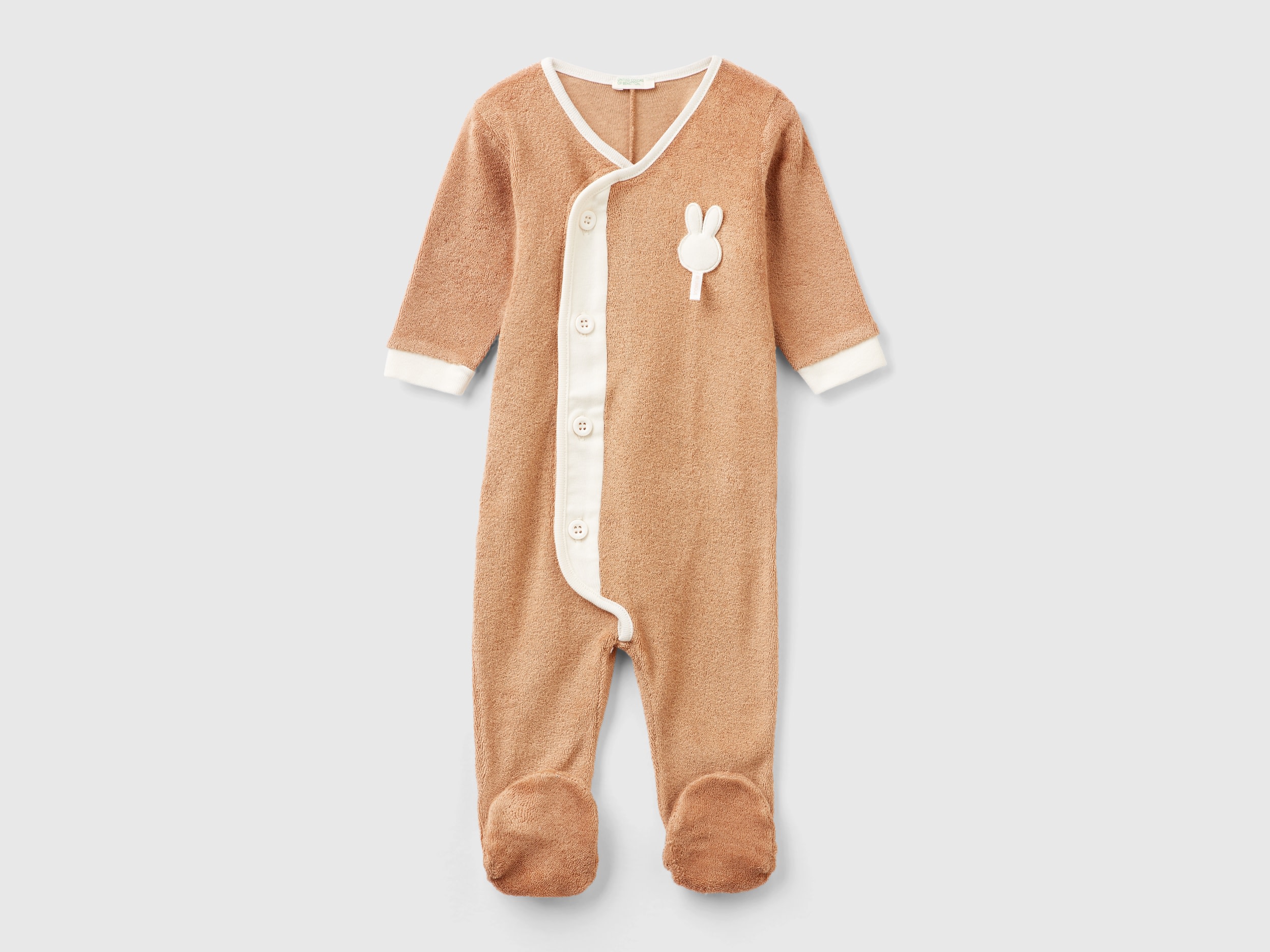 Benetton, Onesie In Terry Cloth With Patch, size 12-18, Camel, Kids