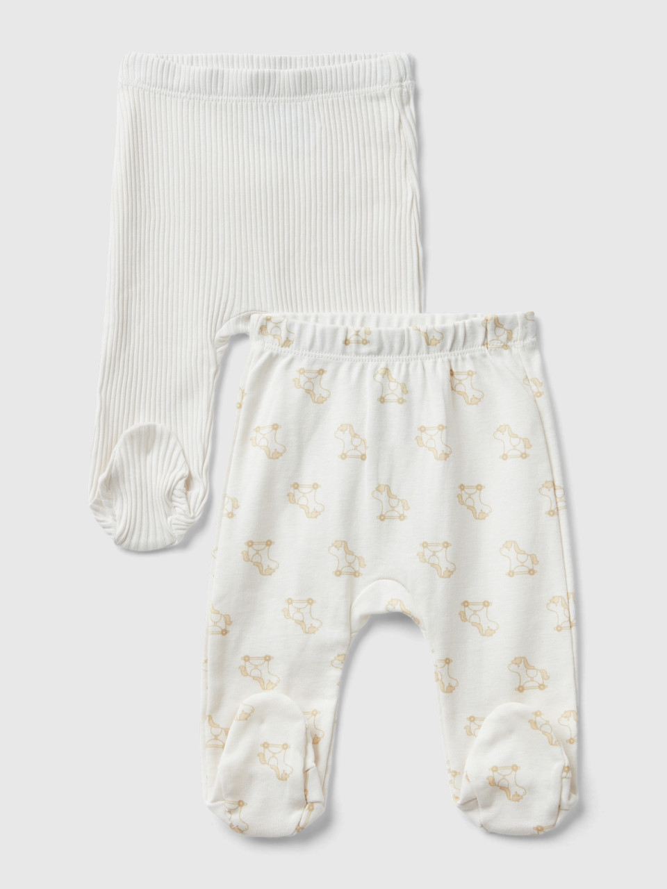 Benetton, Two Pairs Of Trousers In Organic Cotton, Creamy White, Kids