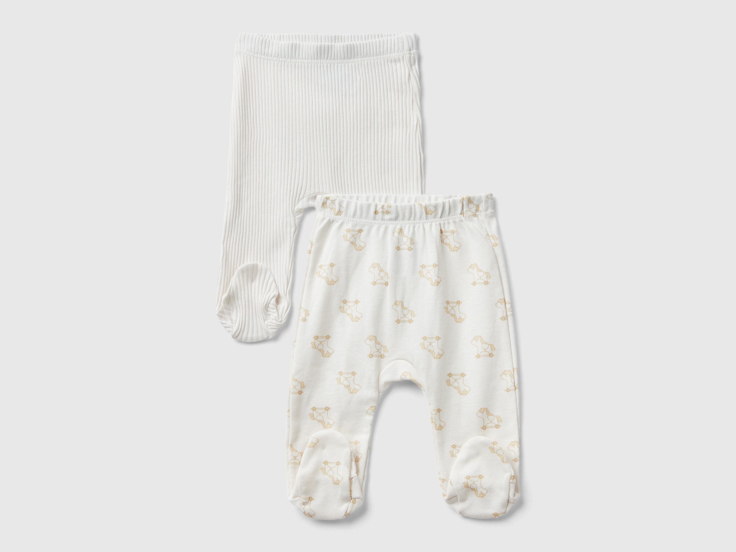 Image of Benetton, Two Pairs Of Trousers In Organic Cotton, size 68, Creamy White, Kids