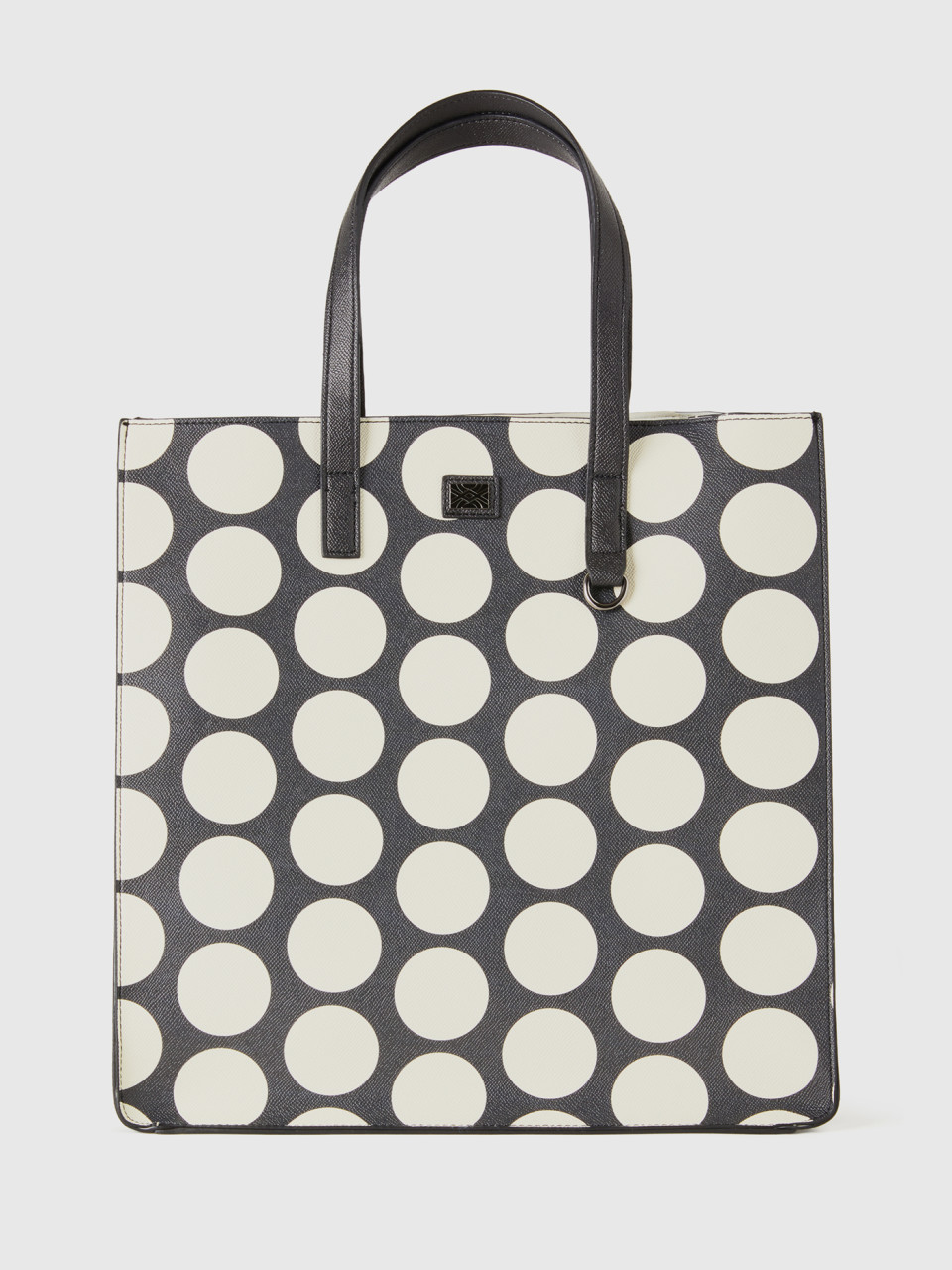 Benetton, Black Shopping Bag With White Polka Dots, Black, Women