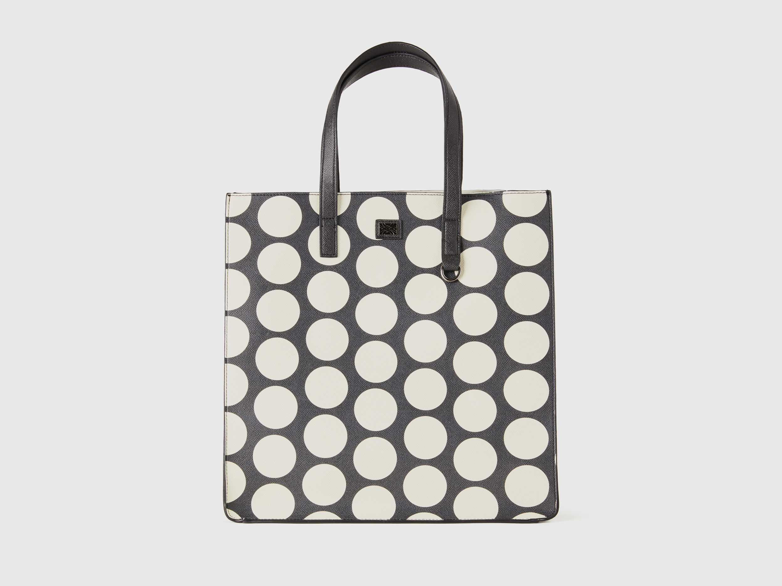 Benetton, Black Shopping Bag With White Polka Dots, size OS, Black, Women