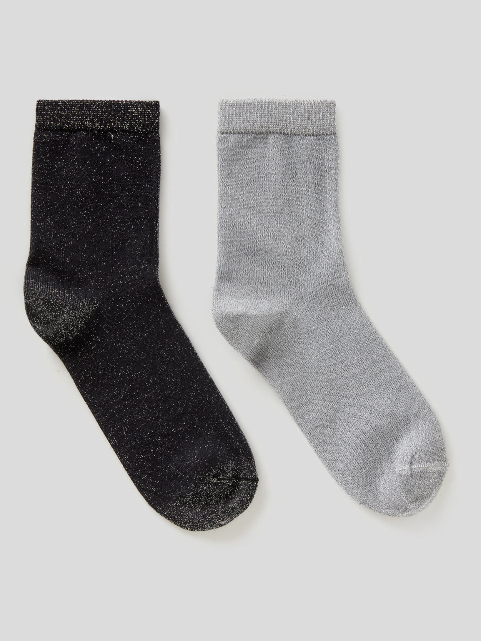 Benetton, Zwei Paar Socken Mit Lurexfaden, Schwarz, female