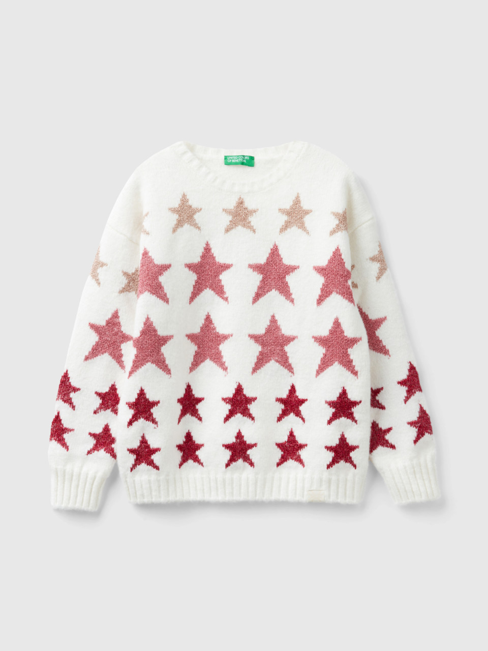 Benetton, Sweater With Lurex Stars, White, Kids