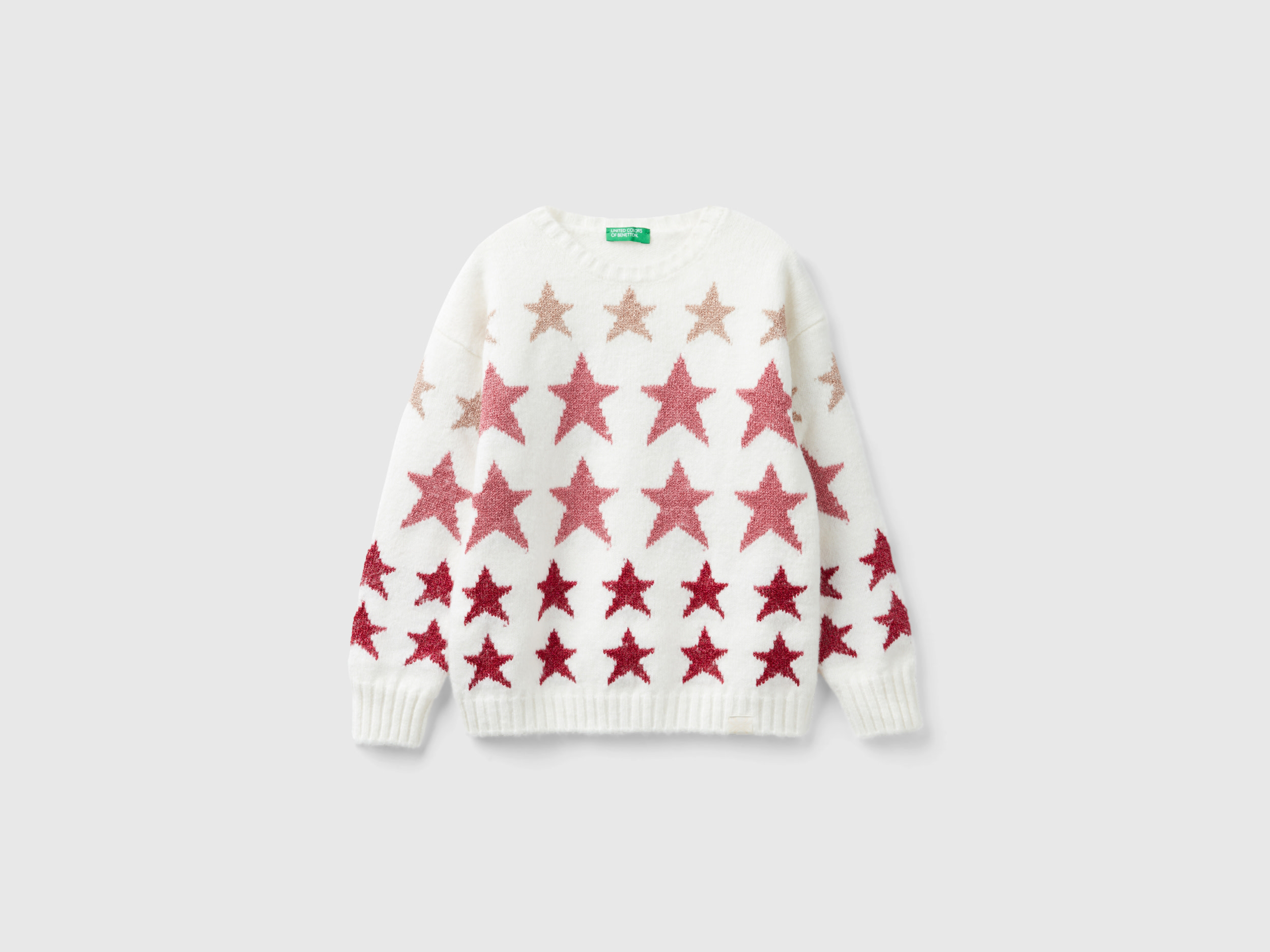 Benetton, Sweater With Lurex Stars, size 2XL, White, Kids