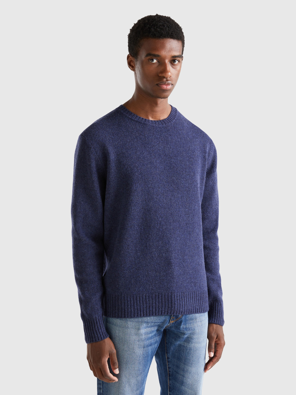 Benetton, Sweater In Shetland Wool, Blue, Men