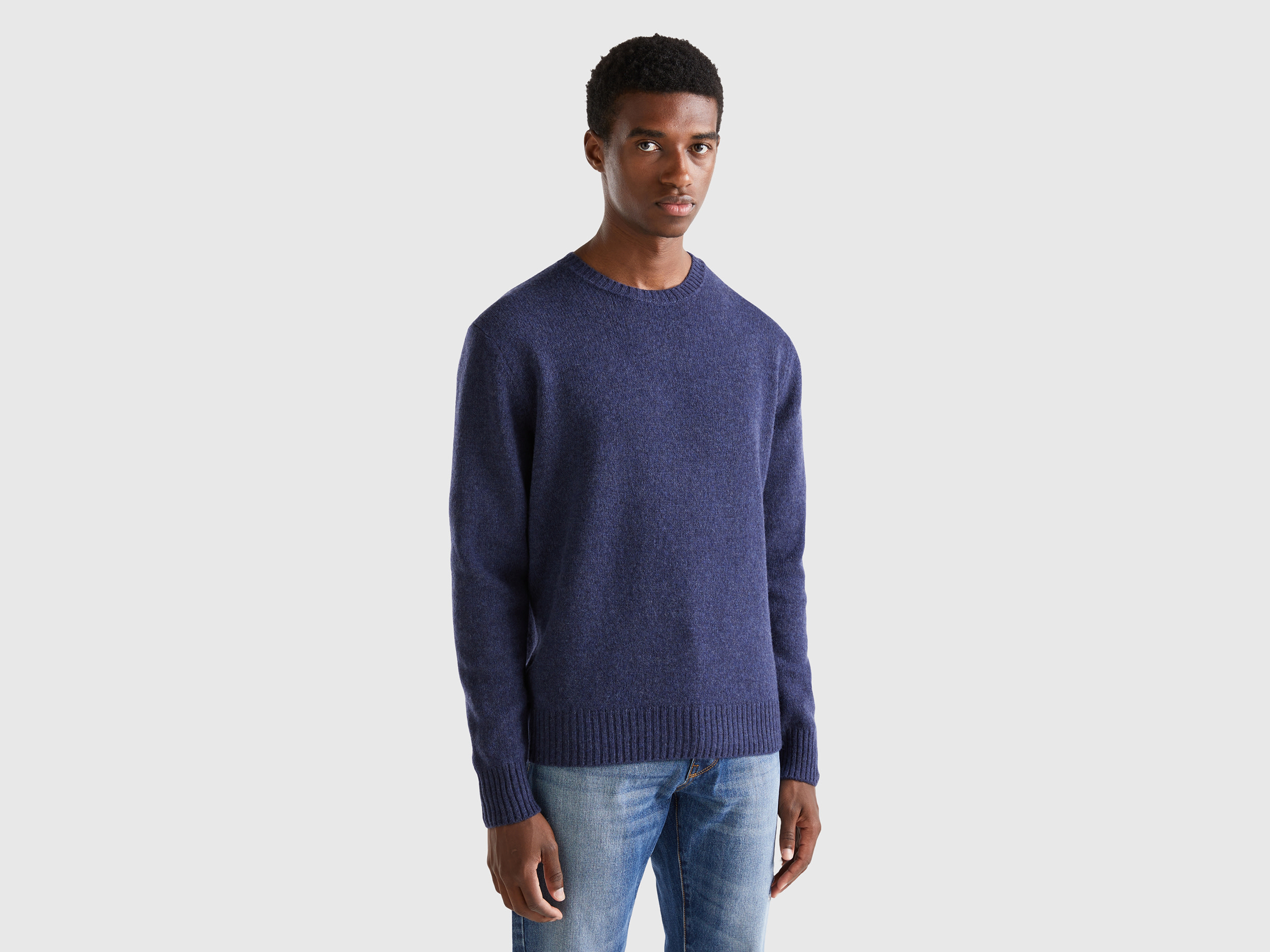 Benetton, Sweater In Shetland Wool, size XXL, Blue, Men