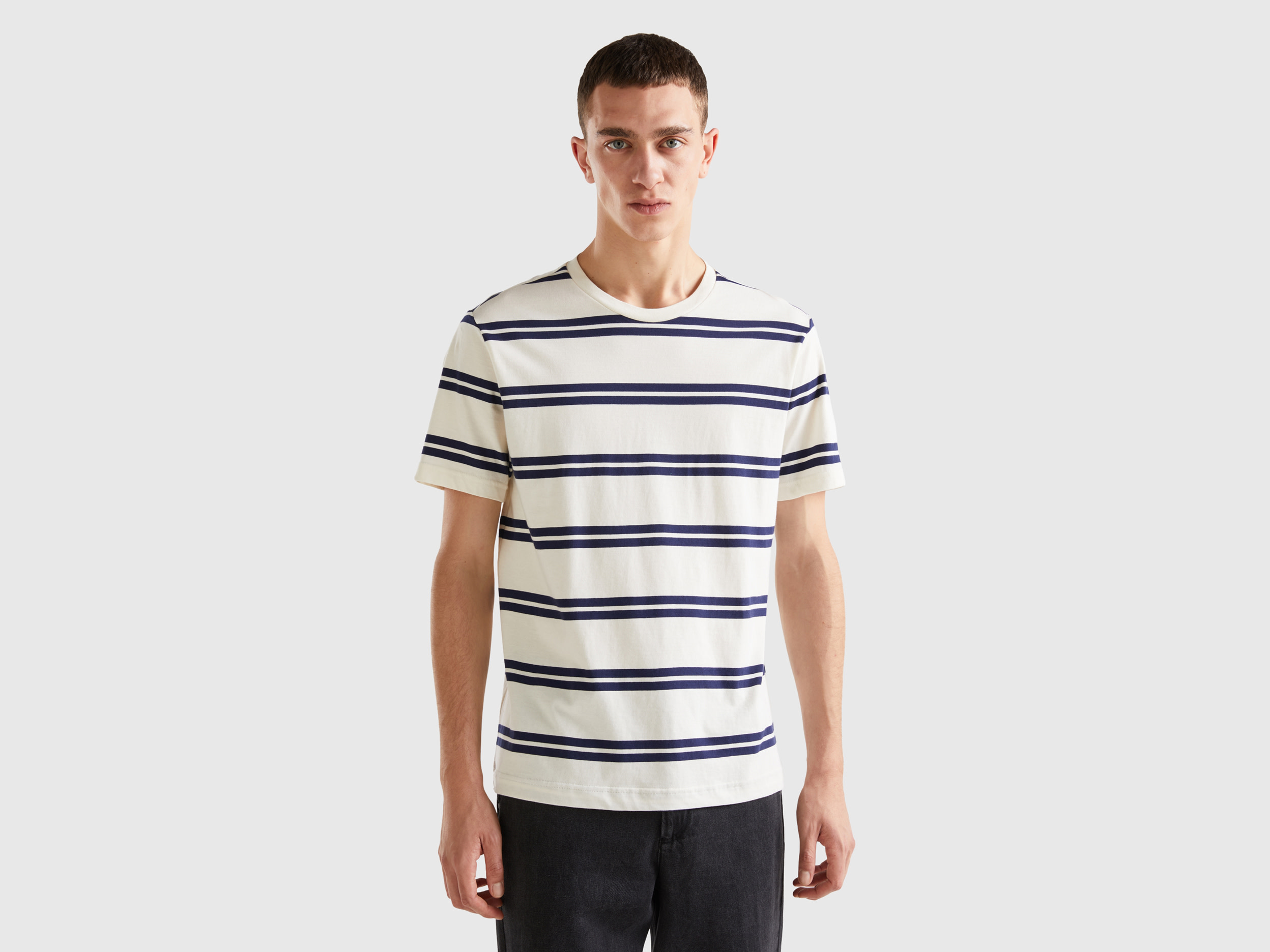 Benetton, Striped Short Sleeve T-shirt, size XS, White, Men