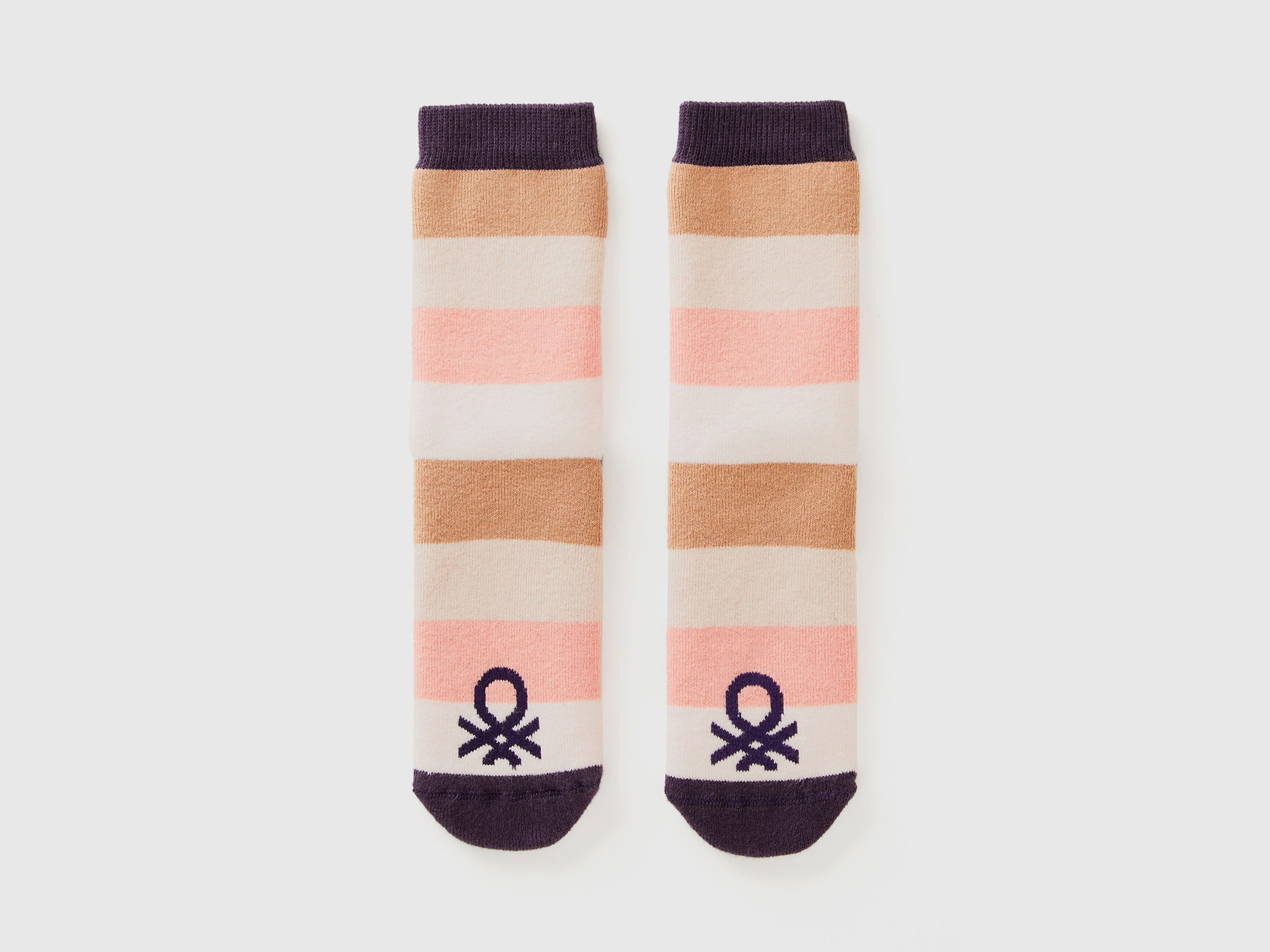 Benetton, Calzini Antiscivolo Rosa E Beige, Multicolore, Bambini