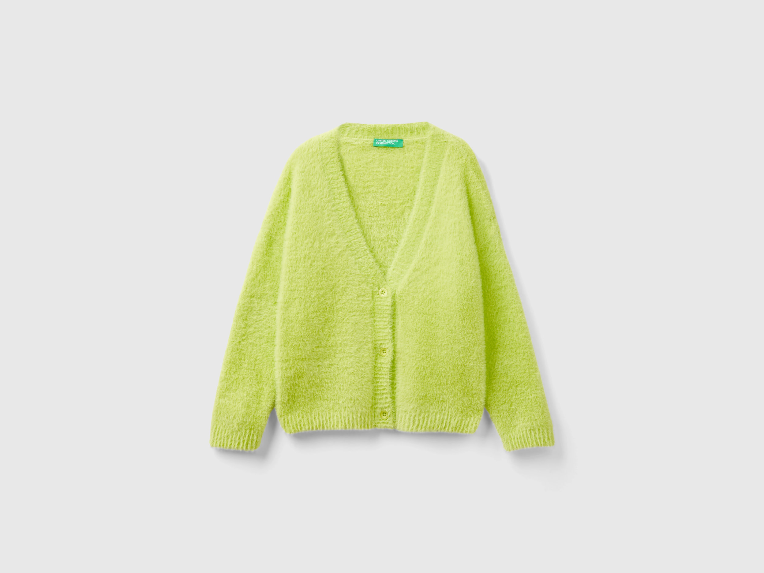Benetton, Fluffy Yarn Cardigan, size S, Lime, Kids