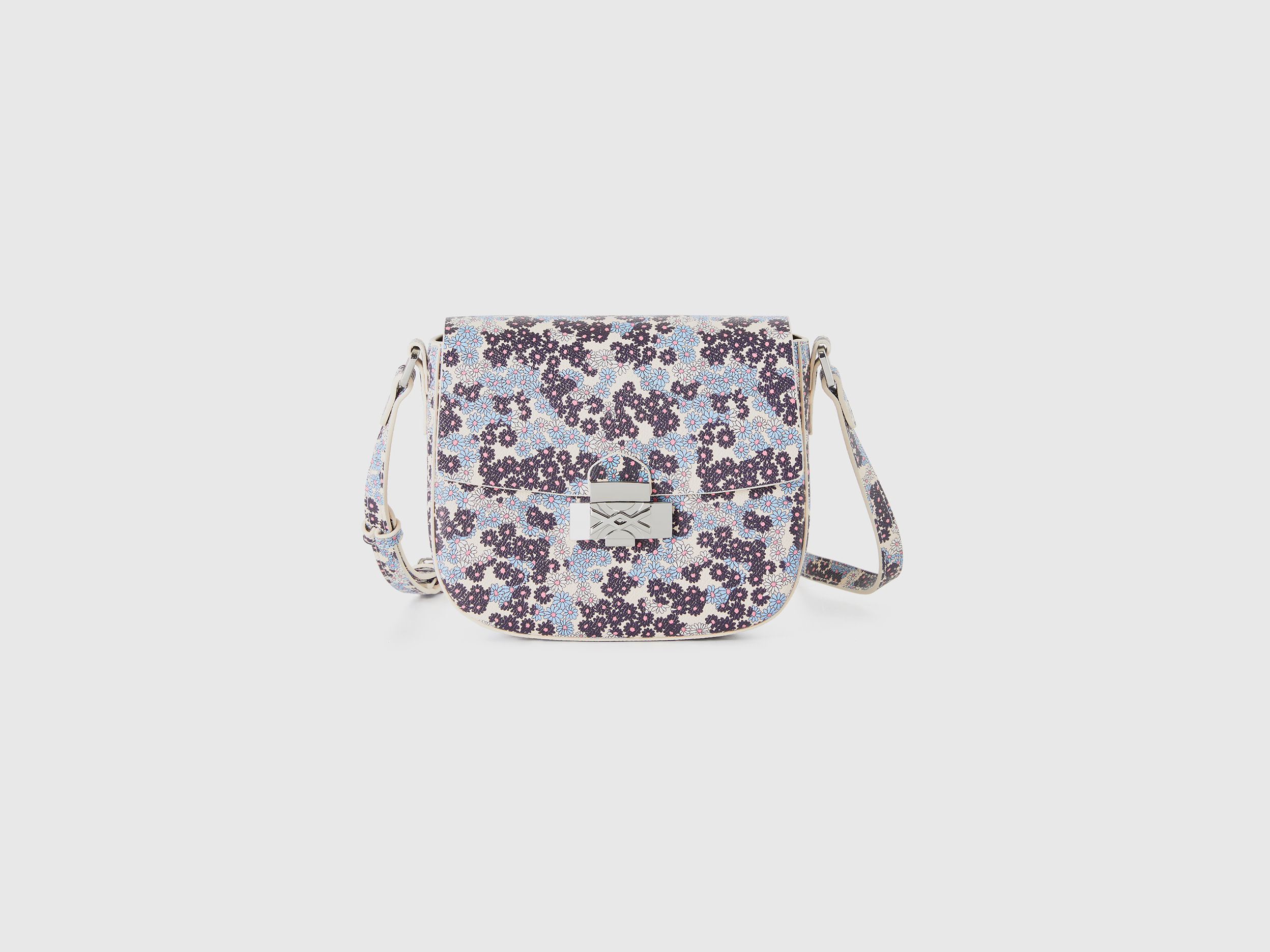Benetton, Borsa Con Fiori In Tessuto Spalmato, Multicolore, Donna