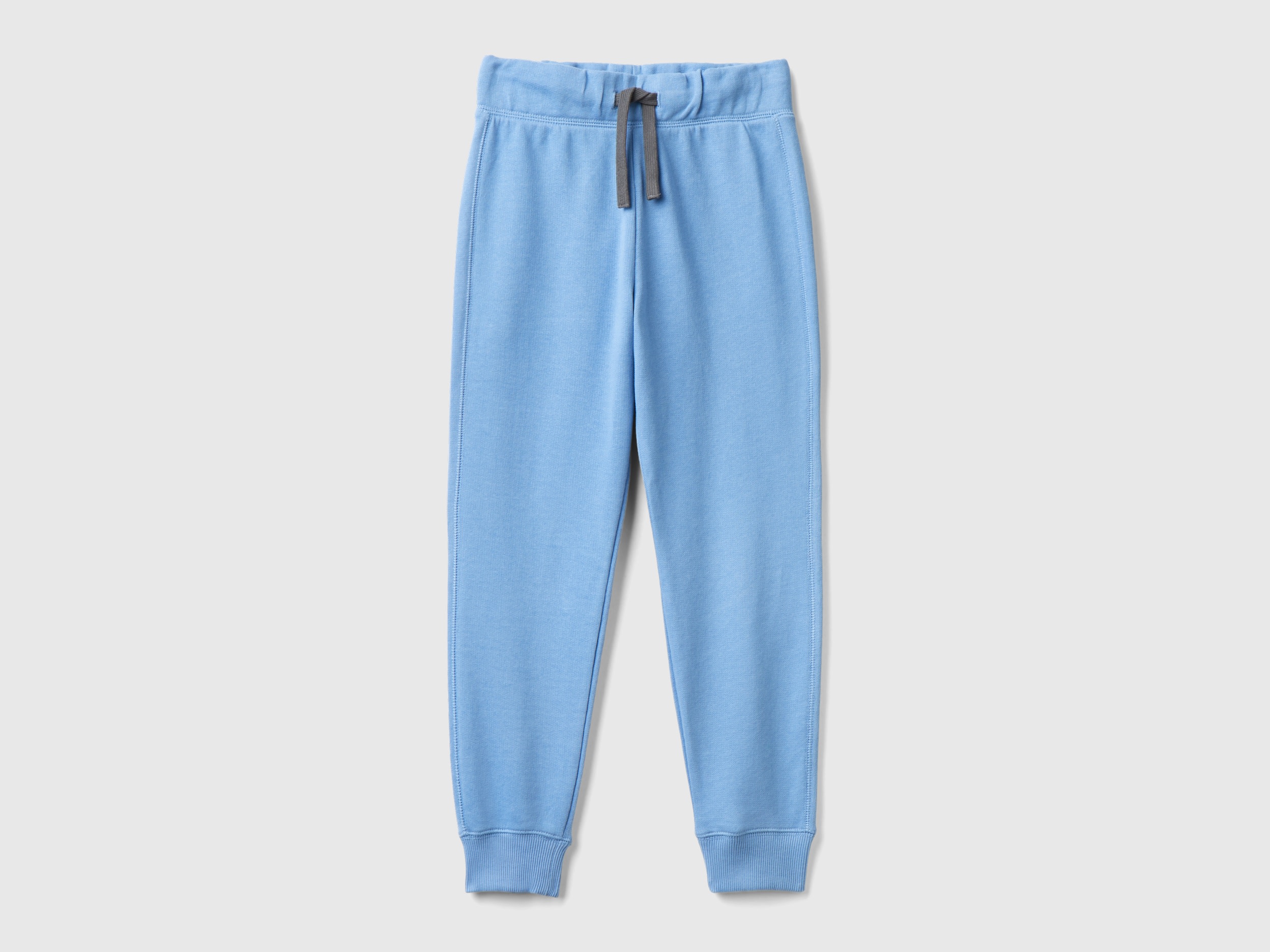 Benetton, Pantaloni In Felpa 100% Cotone, Azzurro, Bambini