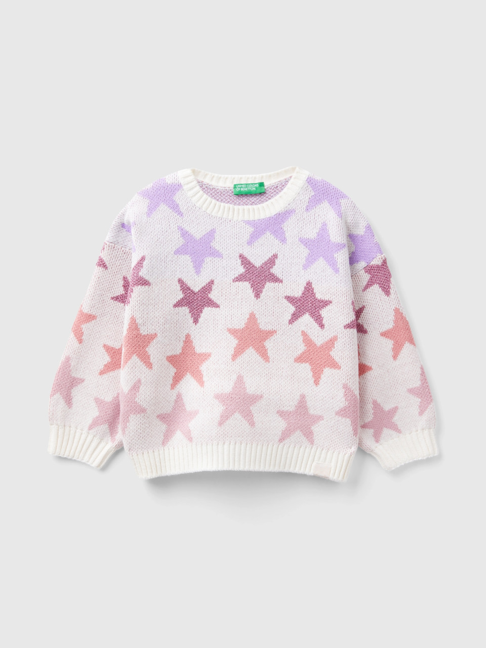 Benetton, Warm Sweater With Lurex Stars, White, Kids