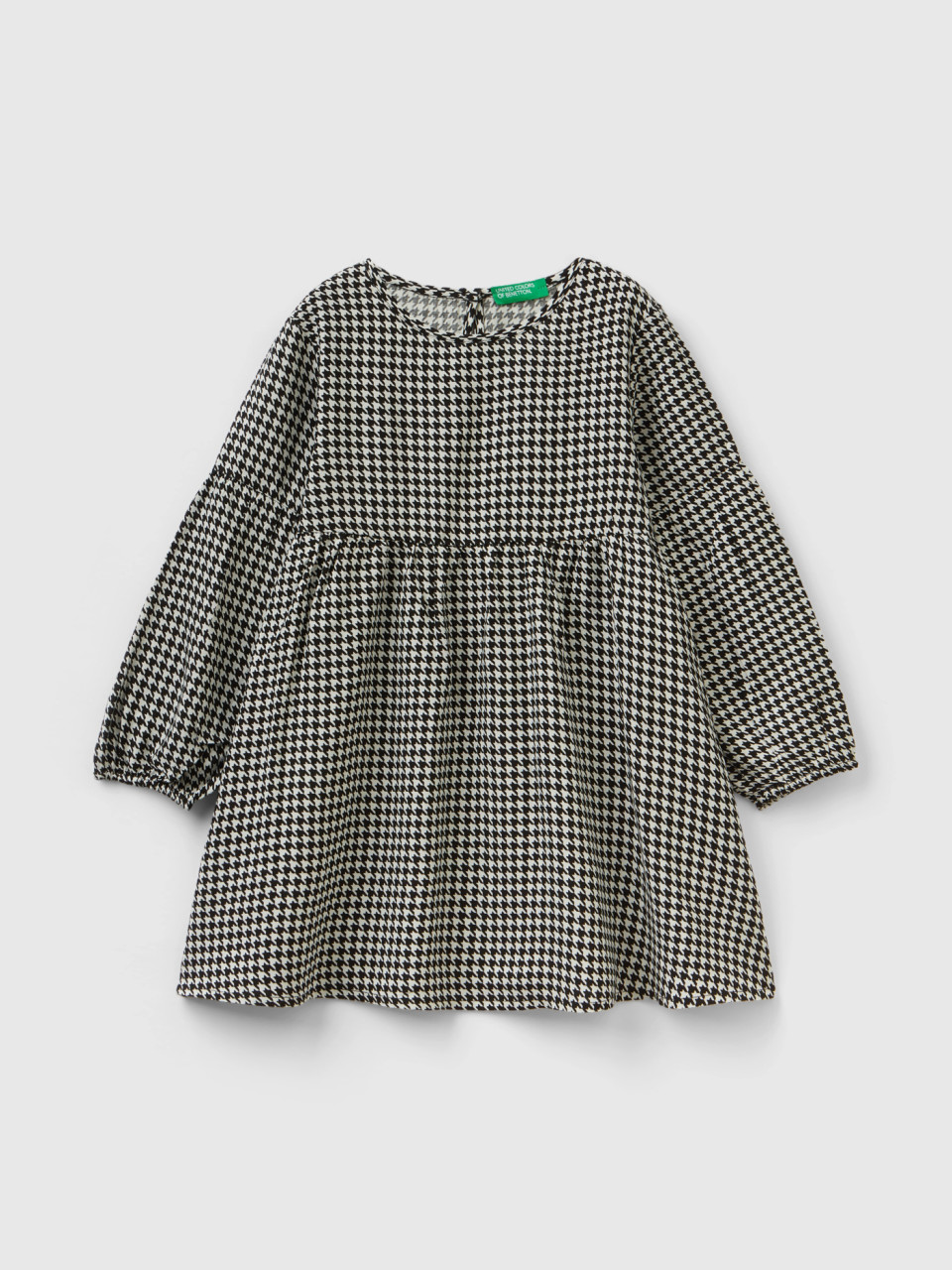 Benetton, Houndstooth Dress In Sustainable Viscose, Black, Kids