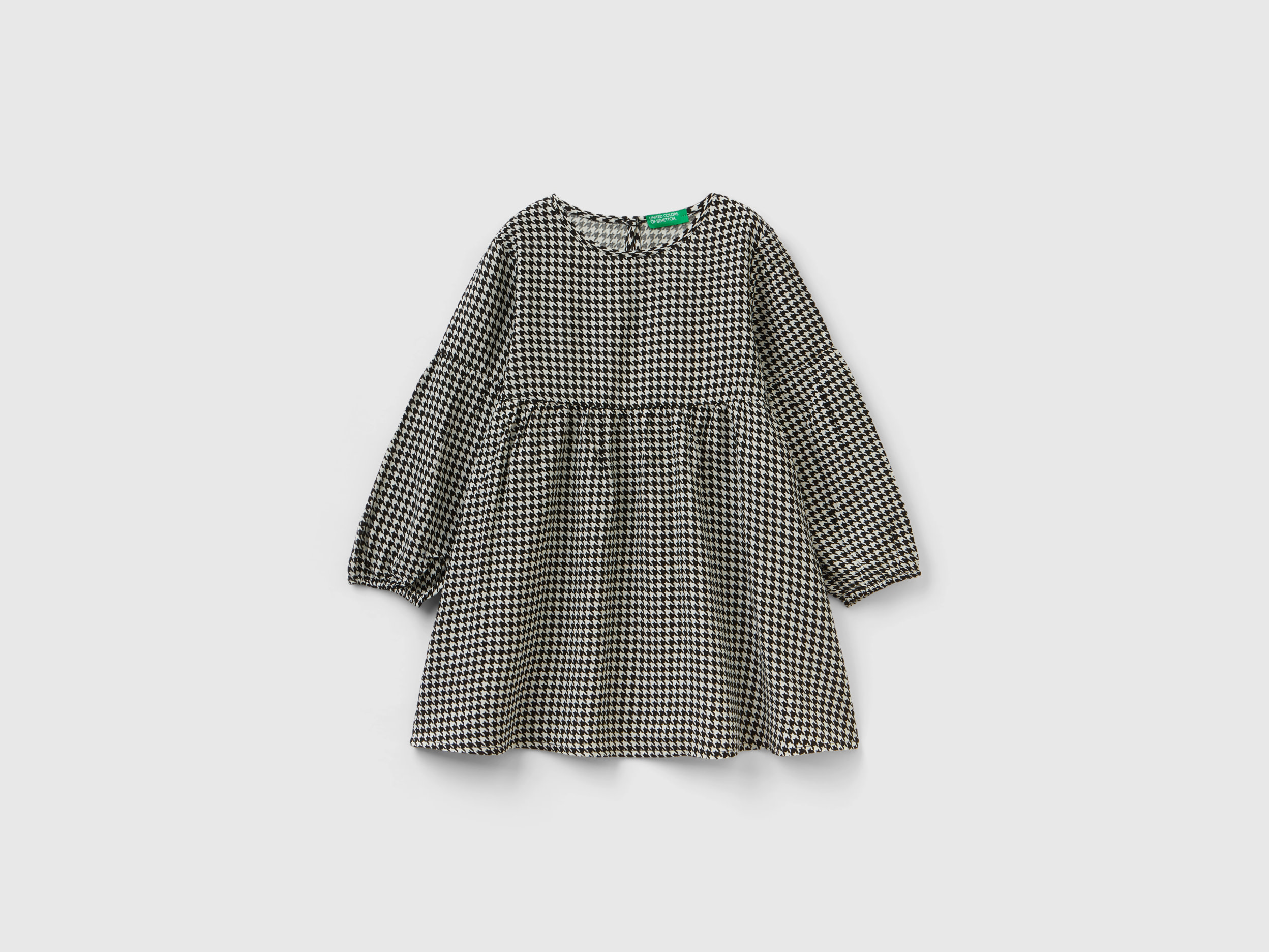 Benetton, Houndstooth Dress In Sustainable Viscose, size 12-18, Black, Kids
