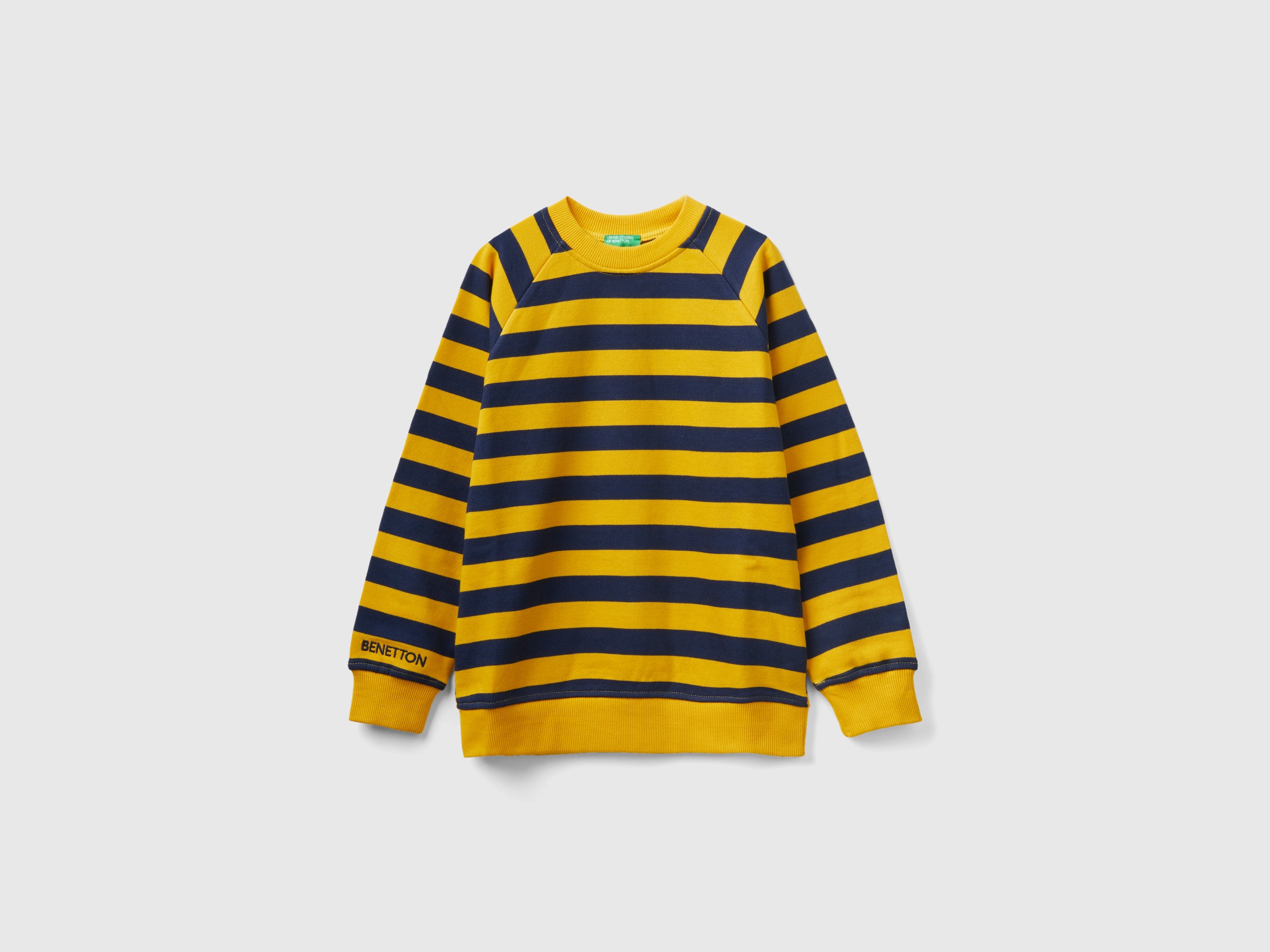 Benetton, Yellow Ochre And Dark Blue Striped Sweatshirt, size S, Multi-color, Kids