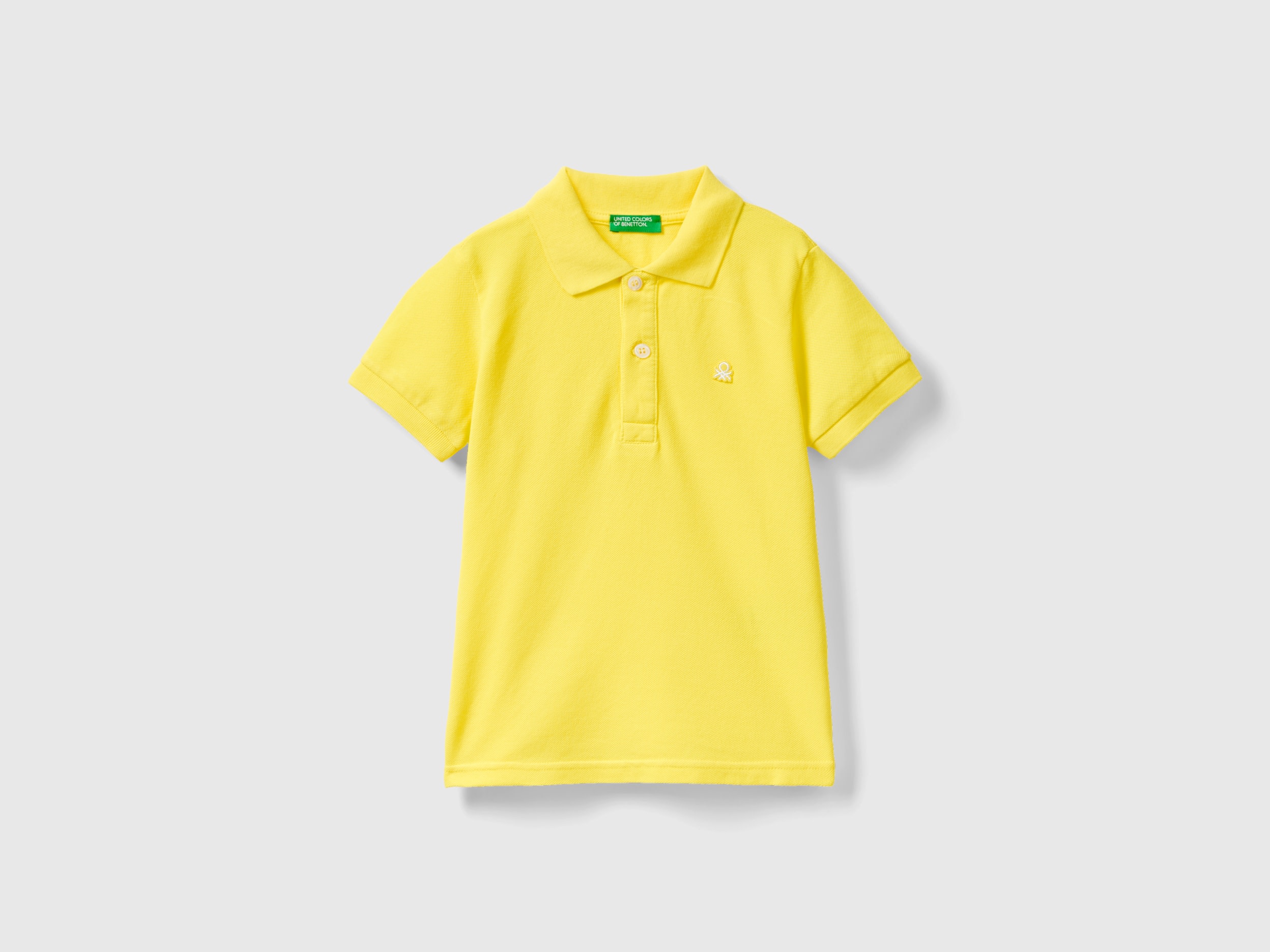 Benetton, Short Sleeve Polo In Organic Cotton, size 5-6, Yellow, Kids