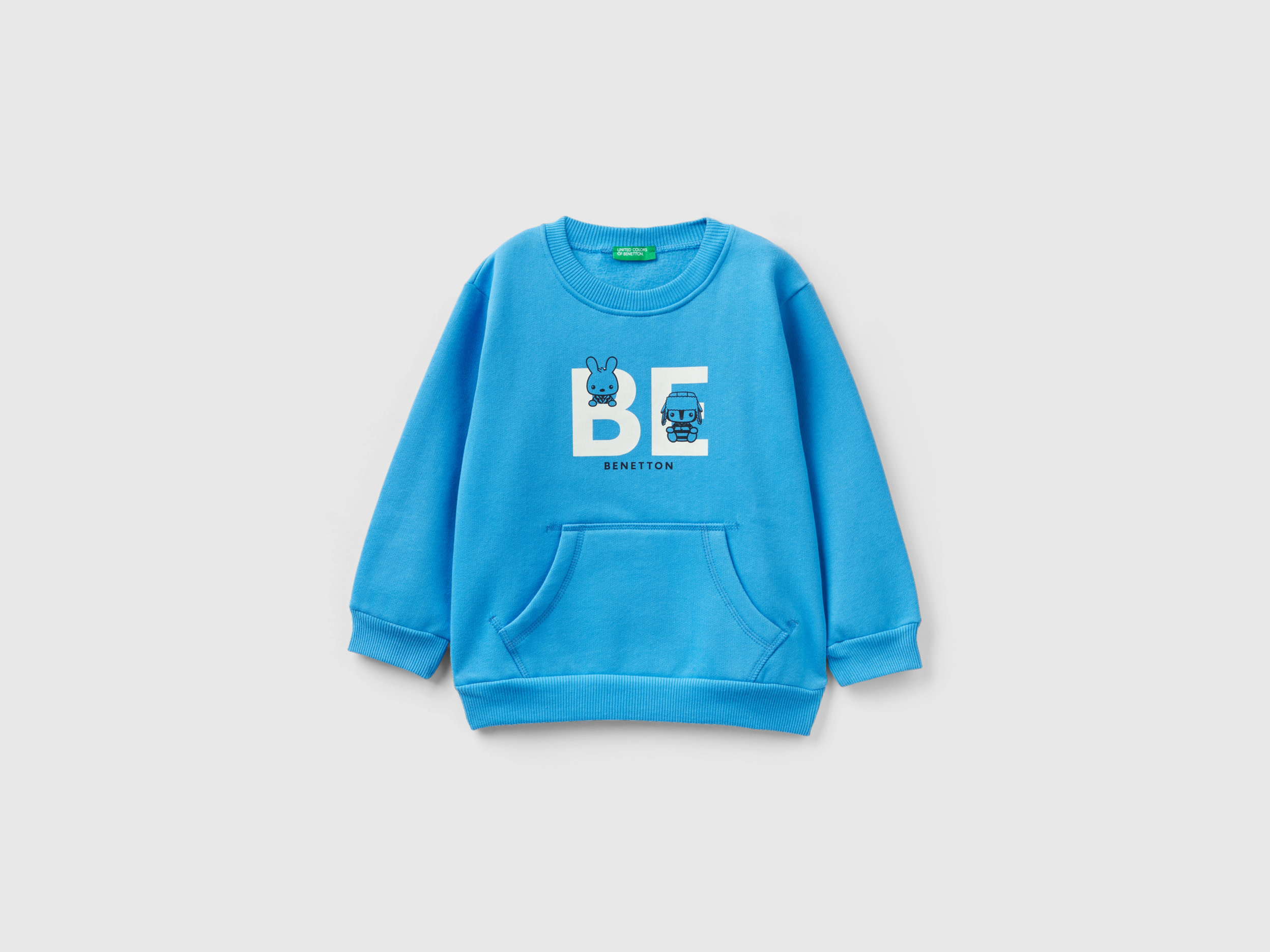Benetton, Warm Hoodie With Kangaroo Pocket, size 4-5, Blue, Kids